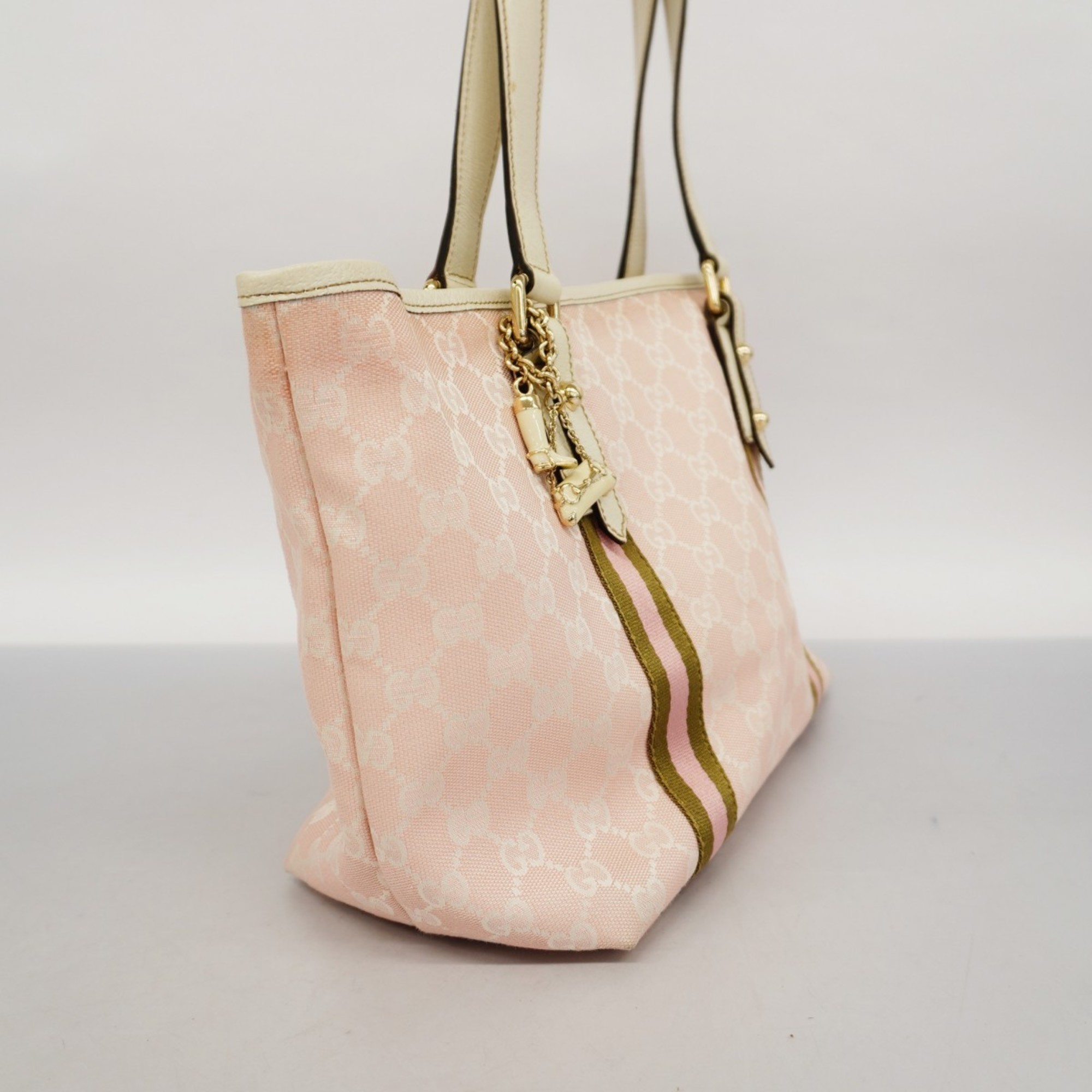 Gucci Tote Bag GG Canvas 137396 White Pink Champagne Women's