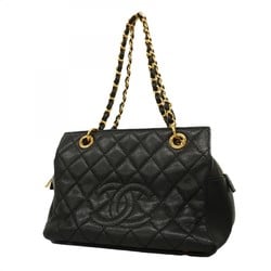 Chanel Shoulder Bag Matelasse Caviar Skin Black Women's