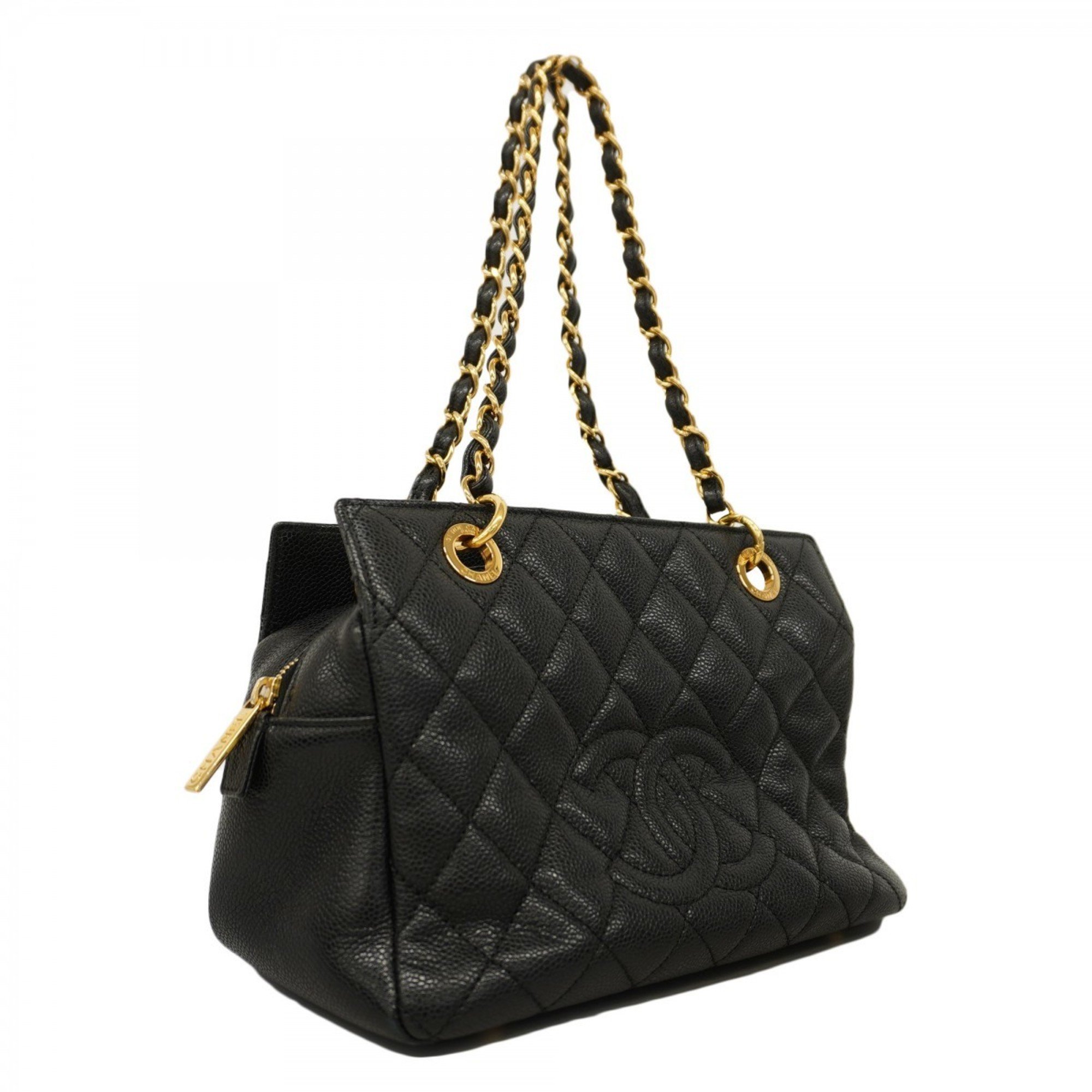 Chanel Shoulder Bag Matelasse Caviar Skin Black Women's