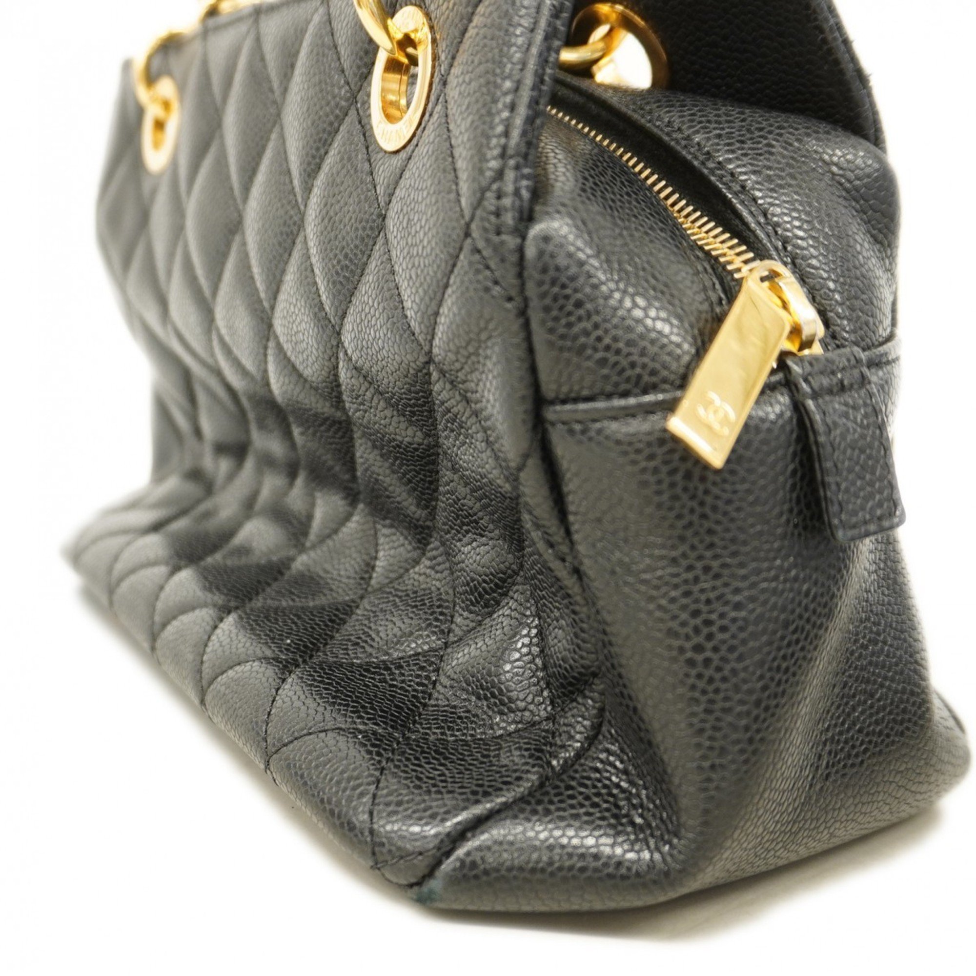 Chanel Shoulder Bag Matelasse Caviar Skin Black Women's