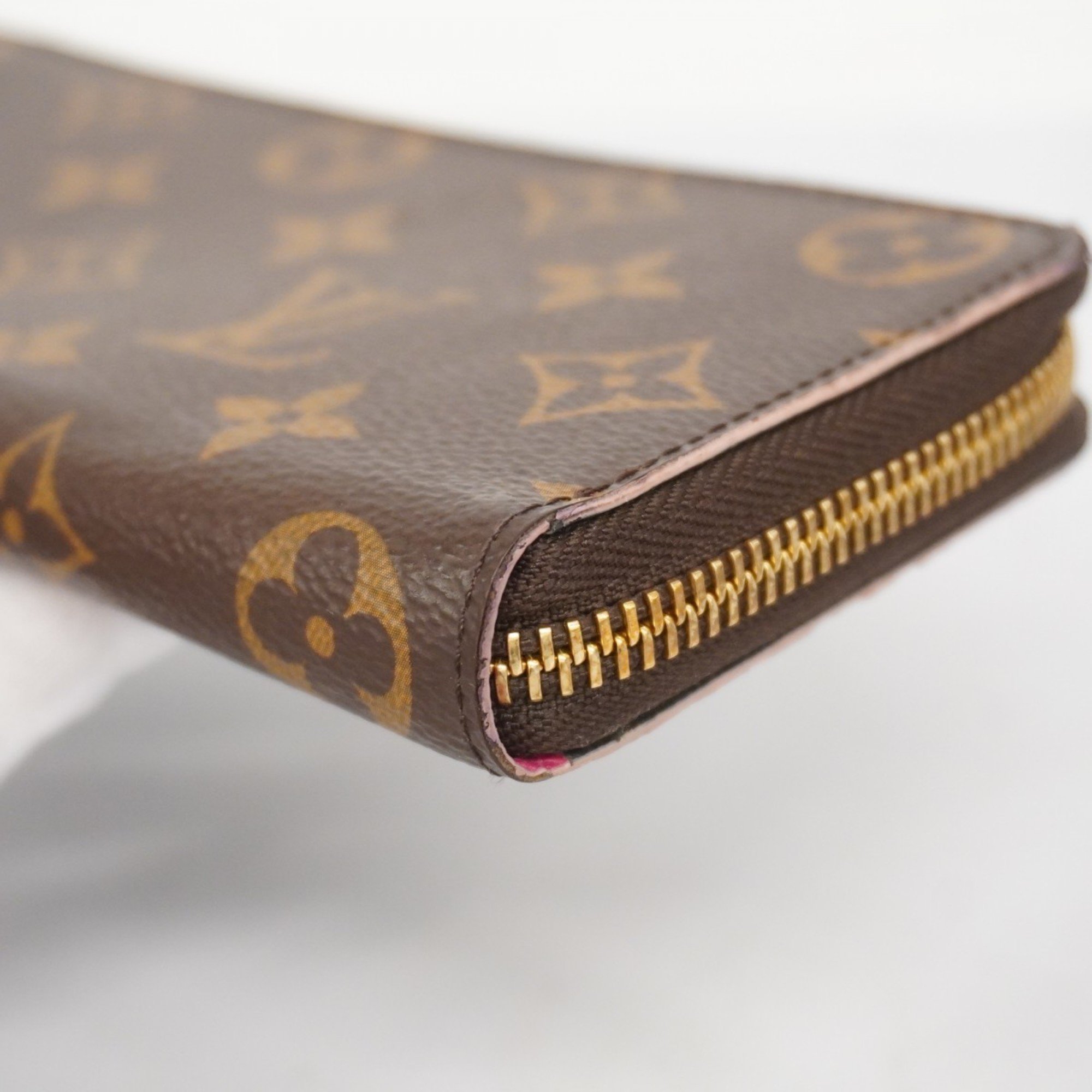 Louis Vuitton Long Wallet Monogram Portefeuille Clemence M64201 Brown Hot Pink Ladies