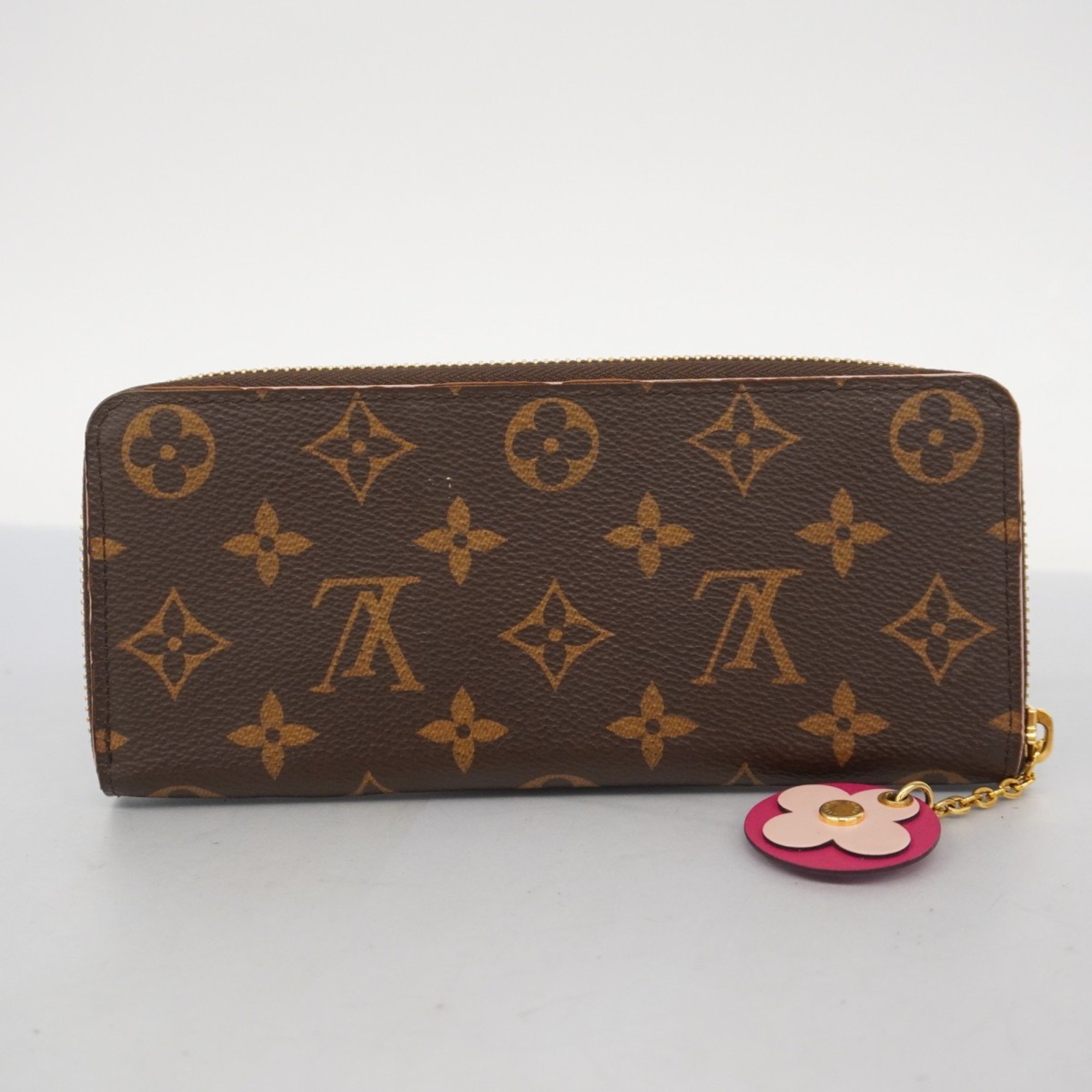 Louis Vuitton Long Wallet Monogram Portefeuille Clemence M64201 Brown Hot Pink Ladies