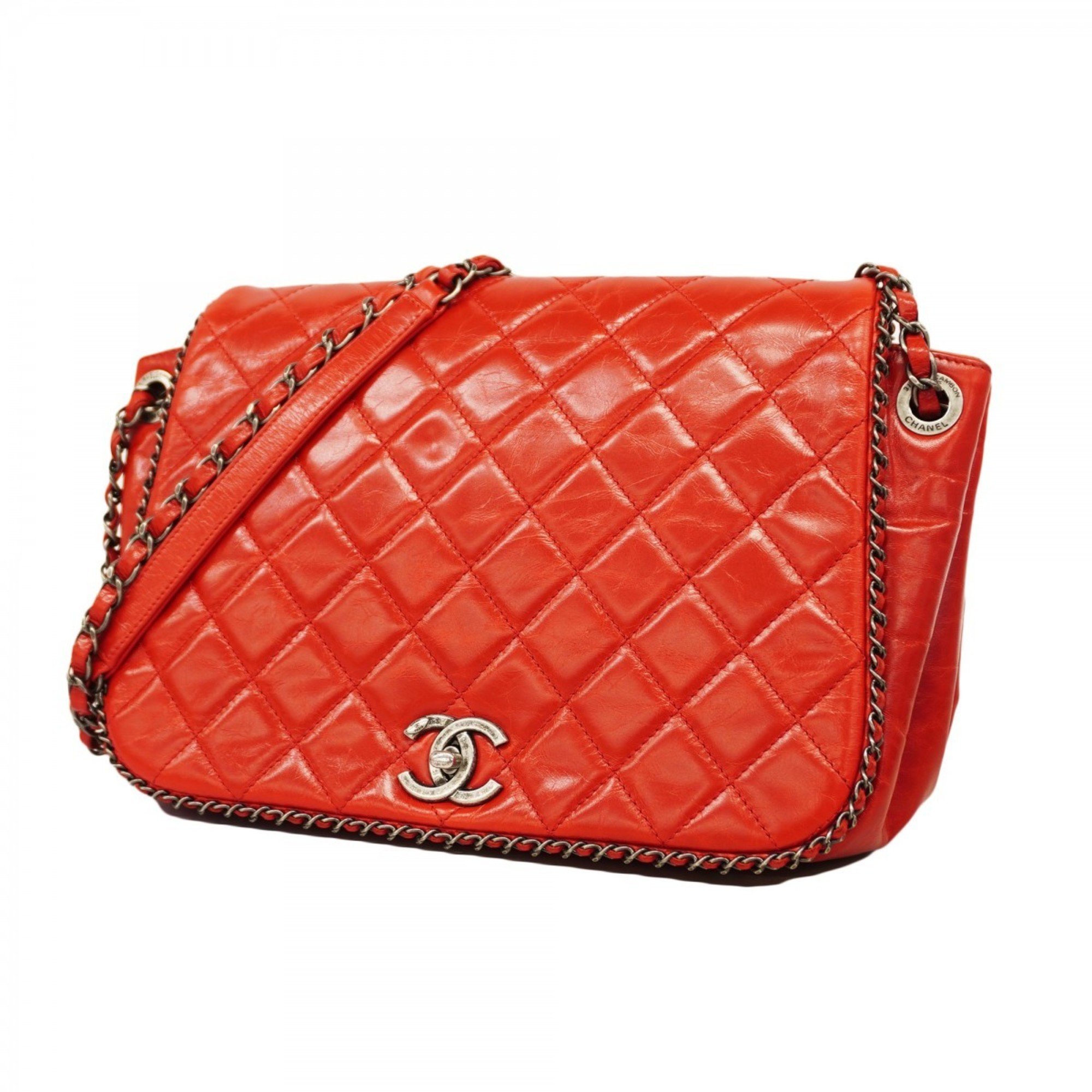 Chanel Shoulder Bag Matelasse Leather Red Women's