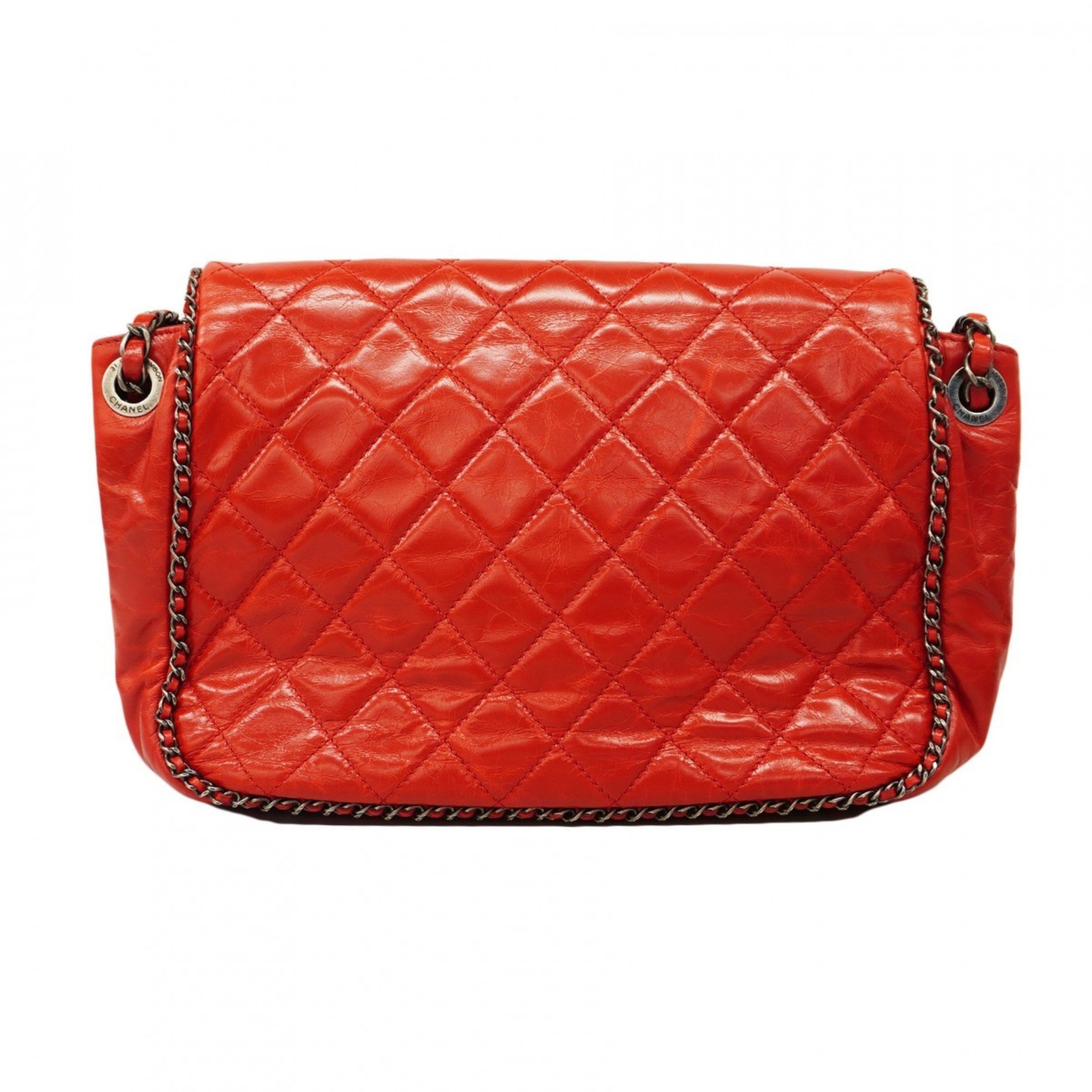 Chanel Shoulder Bag Matelasse Leather Red Women's