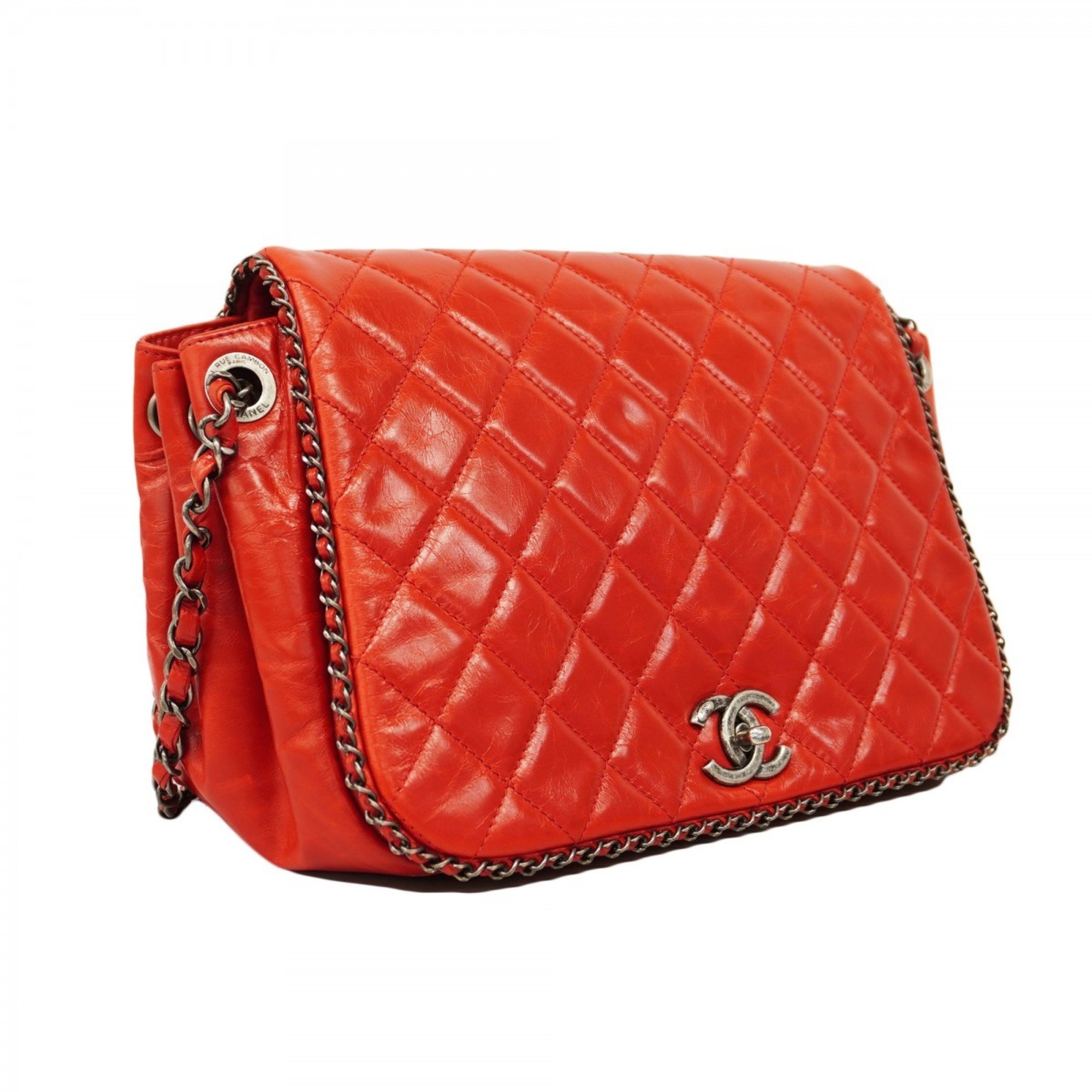 Chanel Shoulder Bag Matelasse Leather Red Women's