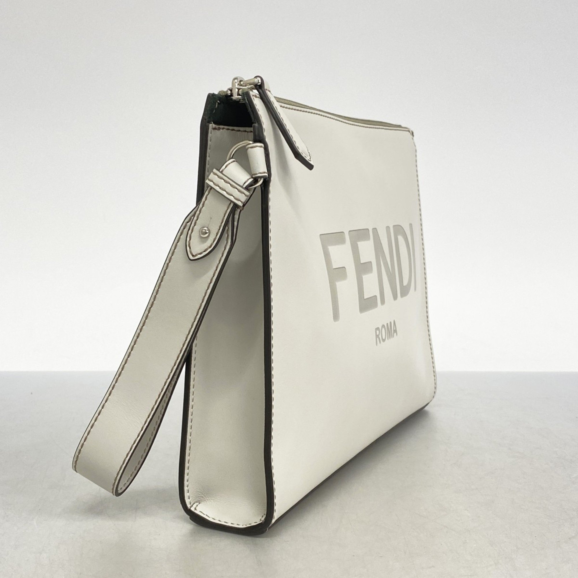 Fendi clutch bag leather grey ladies