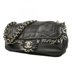 Chanel Shoulder Bag Leather Tweed Black Women's