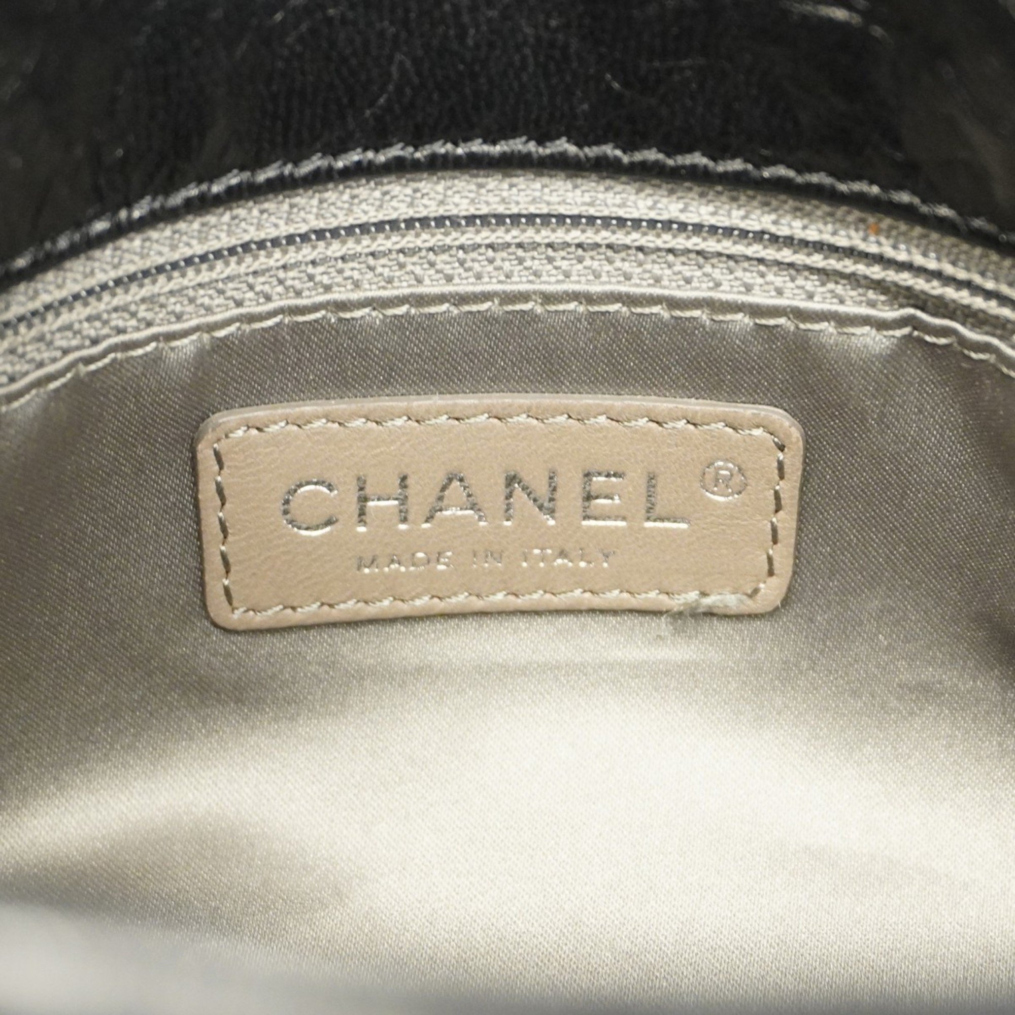 Chanel Shoulder Bag Leather Tweed Black Women's