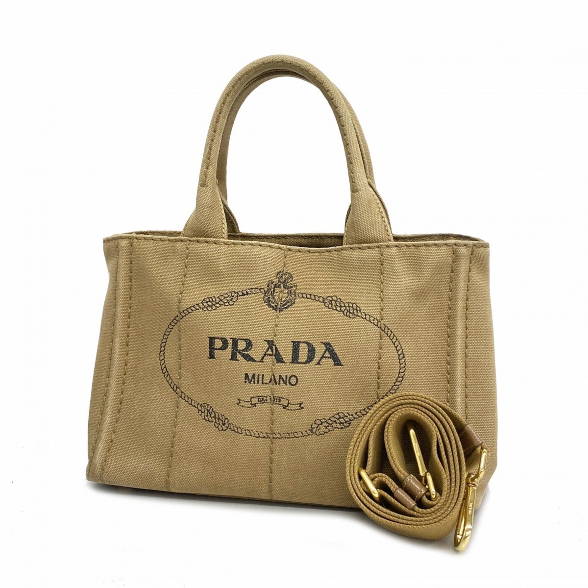 Prada Tote Bag Canapa Canvas Beige Women's