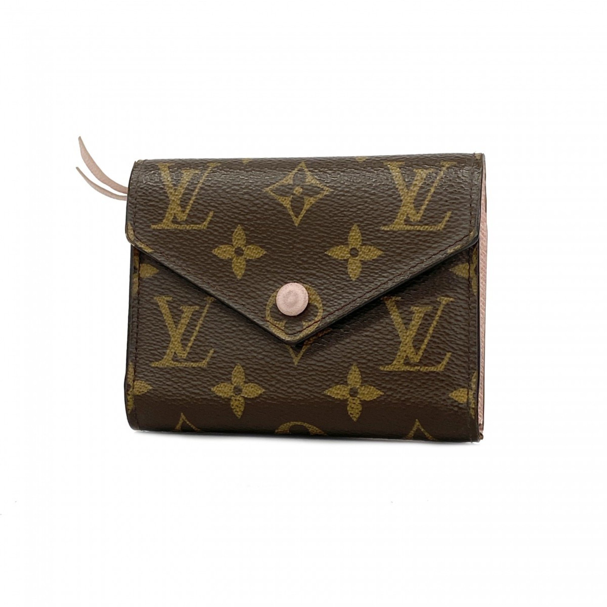 Louis Vuitton Tri-fold Wallet Monogram Portefeuille Victorine M62360 Brown Rose Ballerine Ladies