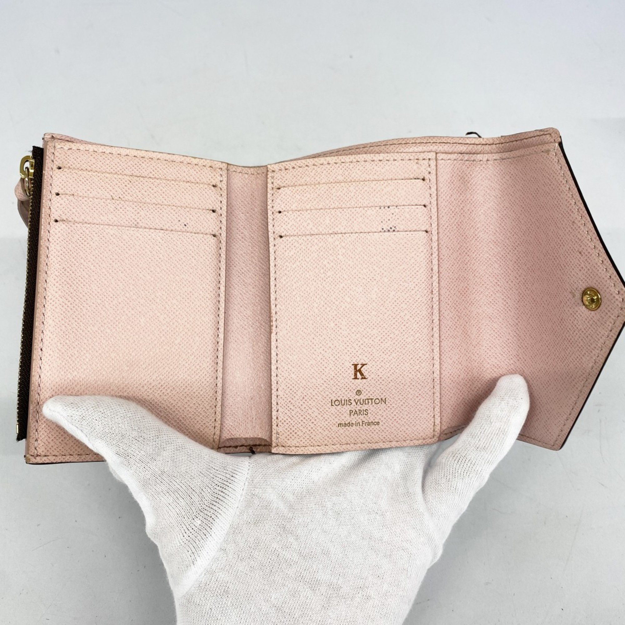 Louis Vuitton Tri-fold Wallet Monogram Portefeuille Victorine M62360 Brown Rose Ballerine Ladies