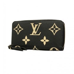 Louis Vuitton Long Wallet Monogram Empreinte Zippy M80481 Black Beige Women's