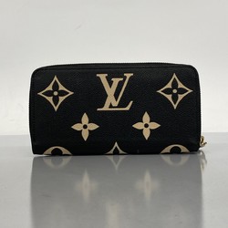 Louis Vuitton Long Wallet Monogram Empreinte Zippy M80481 Black Beige Women's