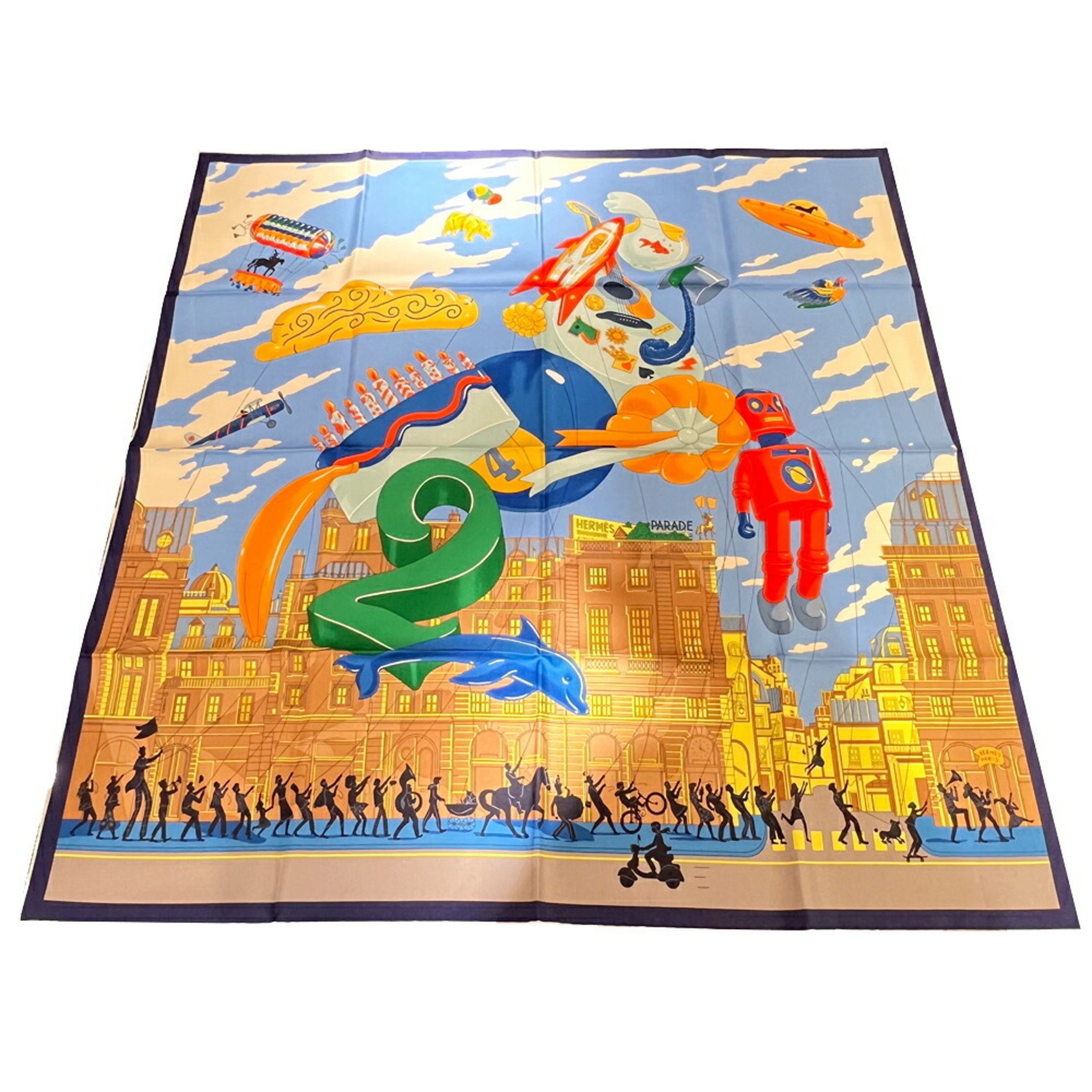 HERMES Hermes Carre 90 PARADE Parade Scarf Stole Blue Light Silk Shawl Neck Wrap Accessories Bag Women Men Unisex