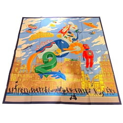 HERMES Hermes Carre 90 PARADE Parade Scarf Stole Blue Light Silk Shawl Neck Wrap Accessories Bag Women Men Unisex