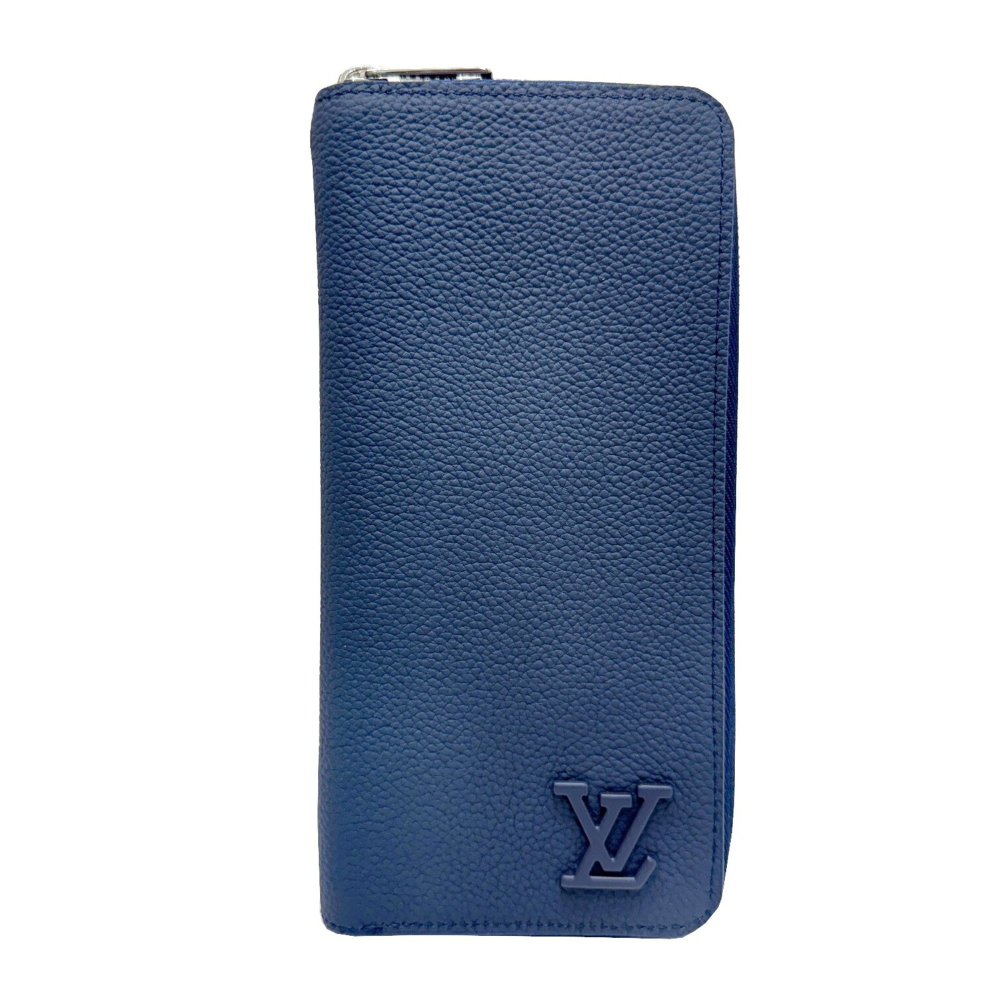 LOUIS VUITTON Leather LV Aerogram Marine Zippy Wallet Vertical M81767 RFID Men's Long Vuitton