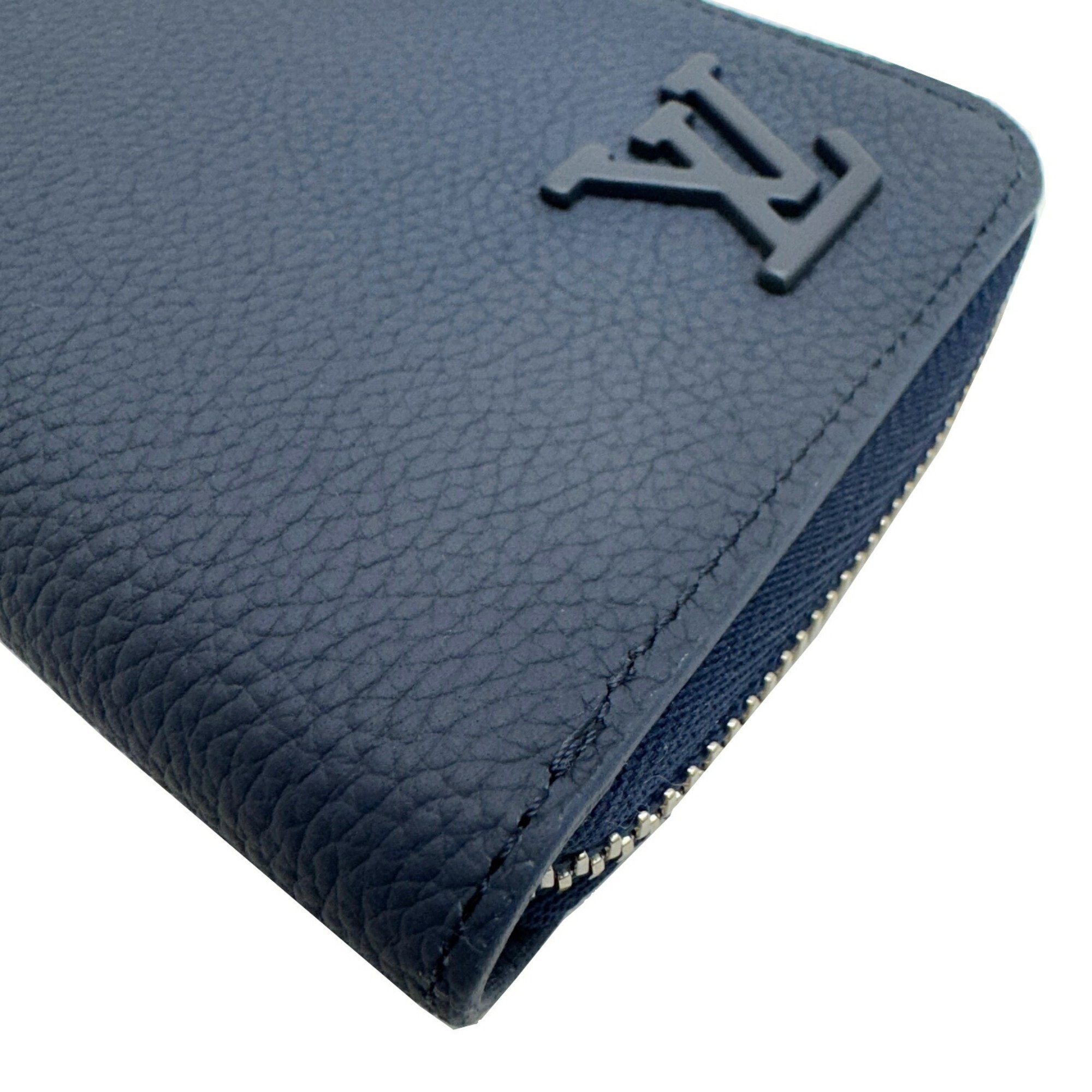 LOUIS VUITTON Leather LV Aerogram Marine Zippy Wallet Vertical M81767 RFID Men's Long Vuitton