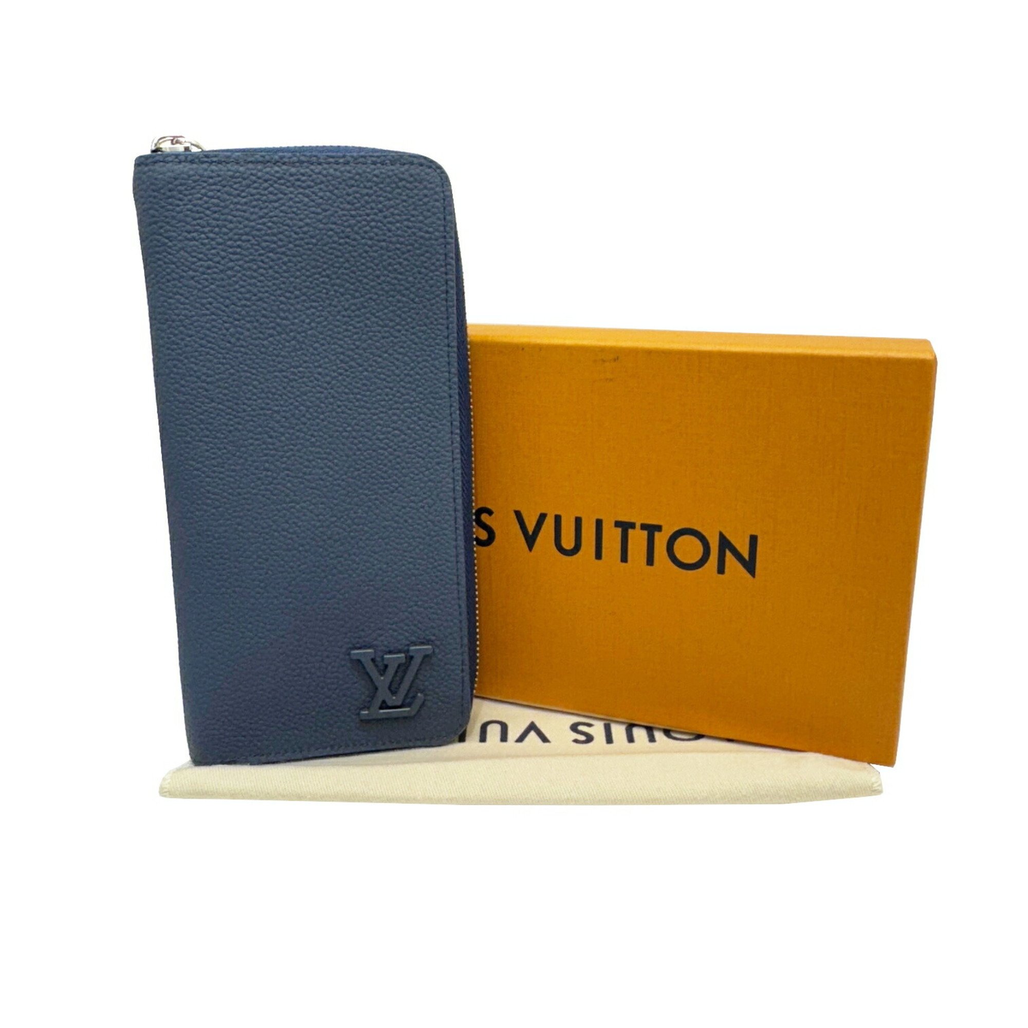 LOUIS VUITTON Leather LV Aerogram Marine Zippy Wallet Vertical M81767 RFID Men's Long Vuitton