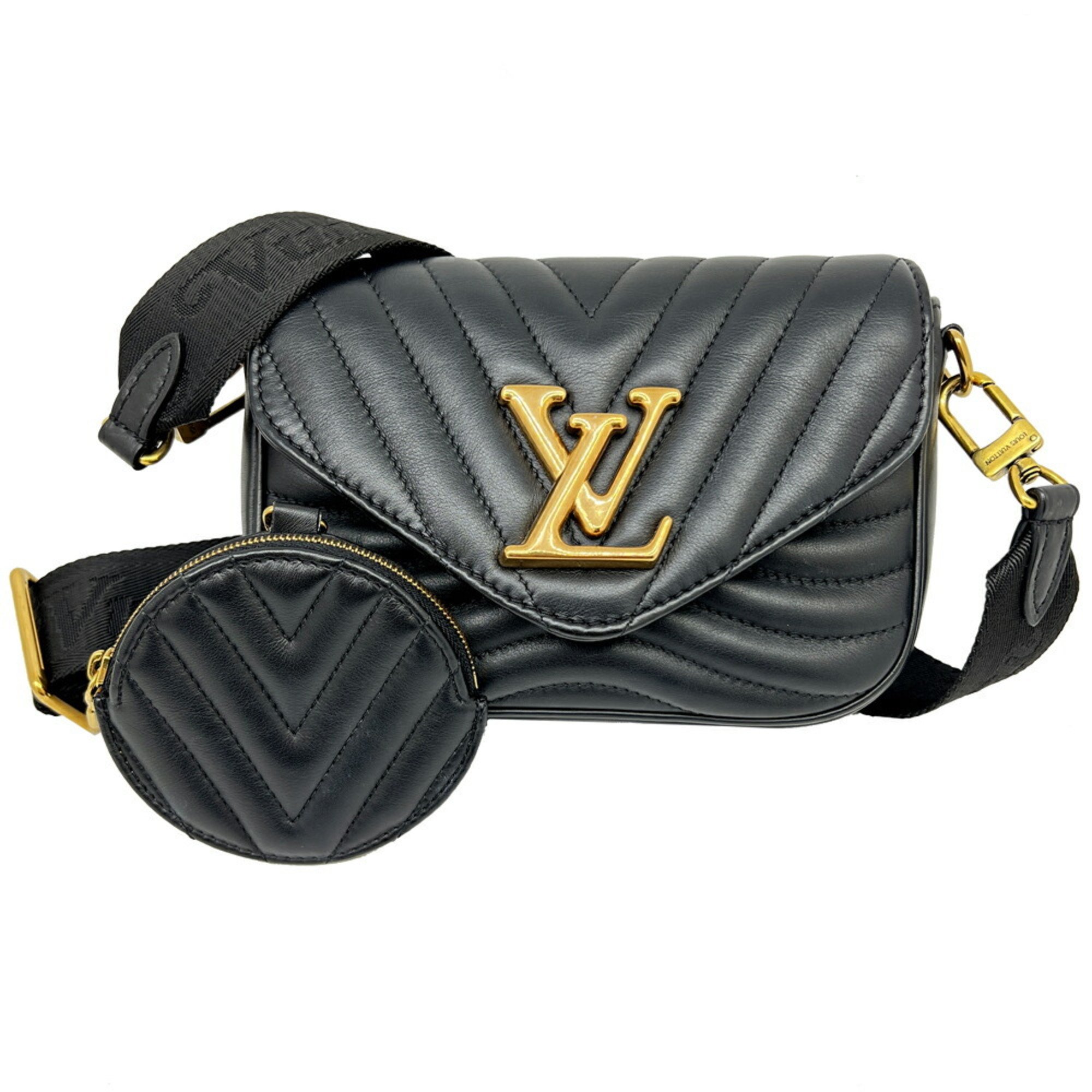 LOUIS VUITTON Louis Vuitton Multi Pochette Leather Black M56461 Shoulder Bag for Women and Men with PFID Chip