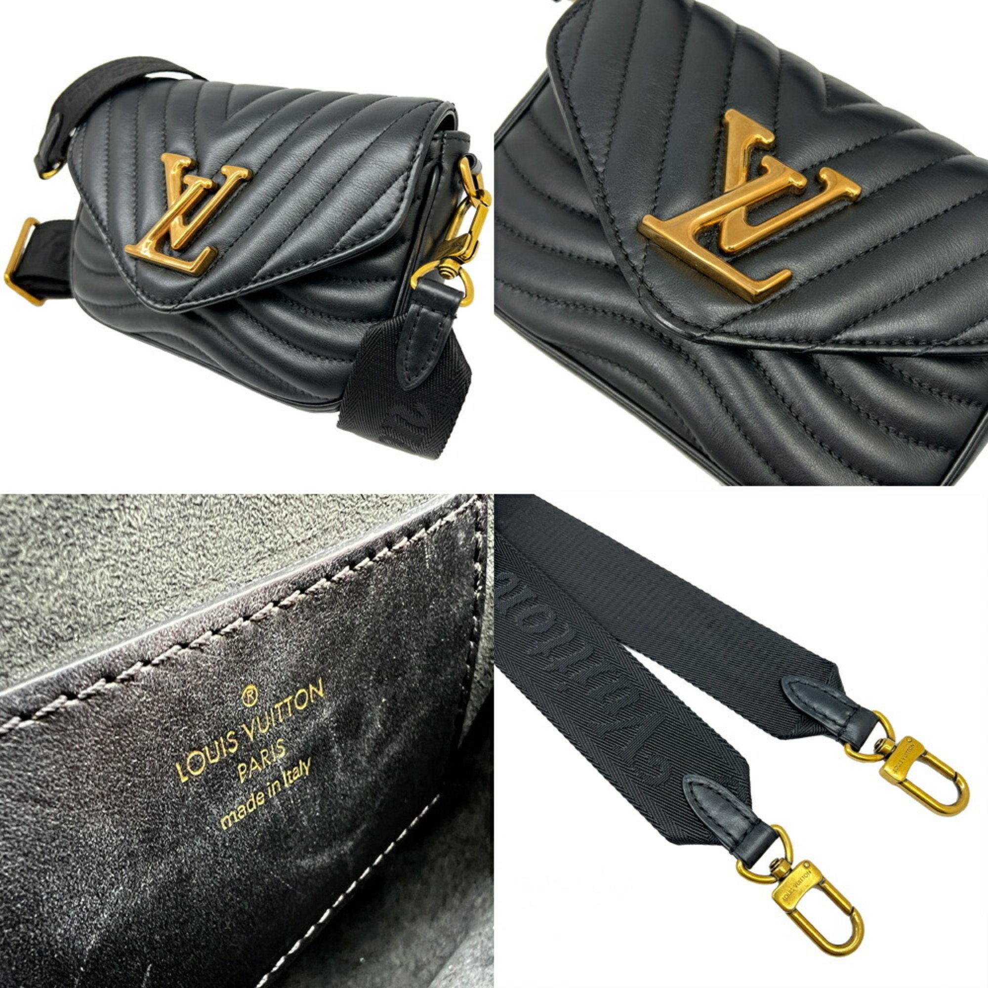 LOUIS VUITTON Louis Vuitton Multi Pochette Leather Black M56461 Shoulder Bag for Women and Men with PFID Chip