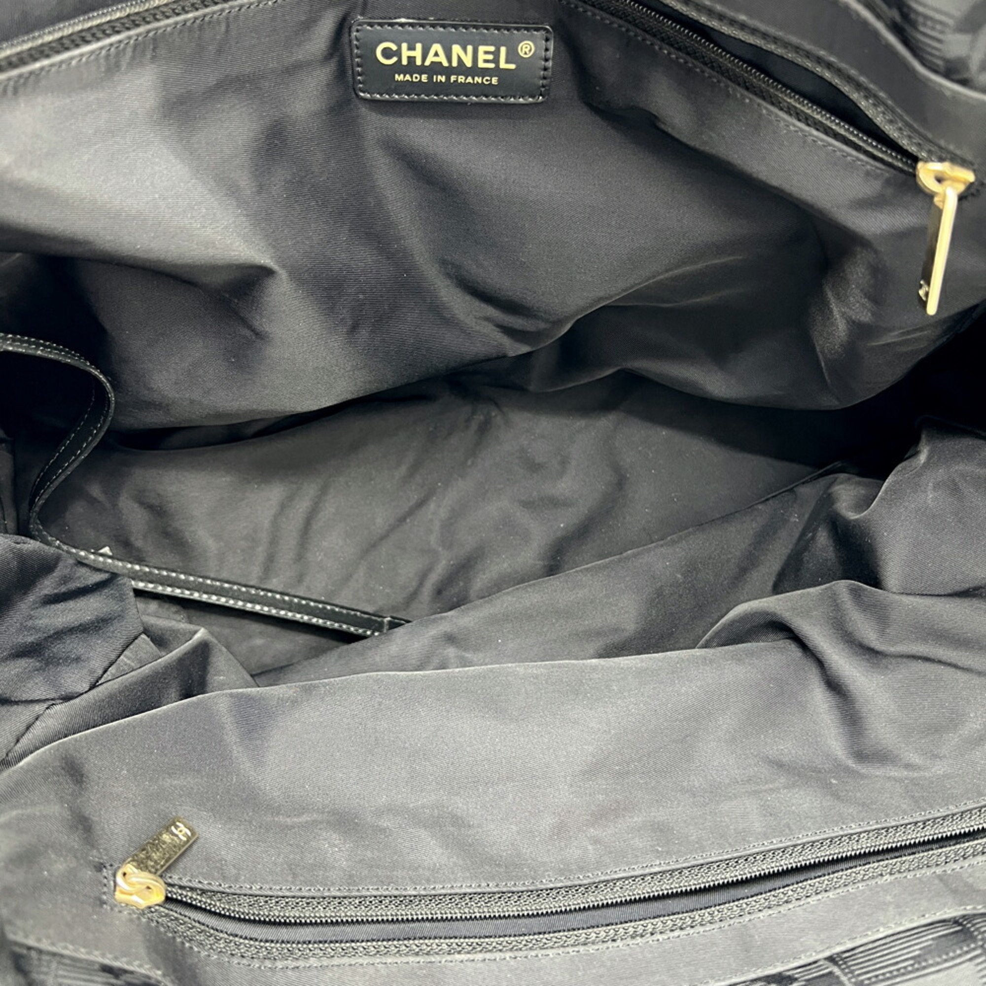 CHANEL New Travel Line Tote MM Nylon Canvas Leather Black 9th Series Women's Bag Shoulder Men's