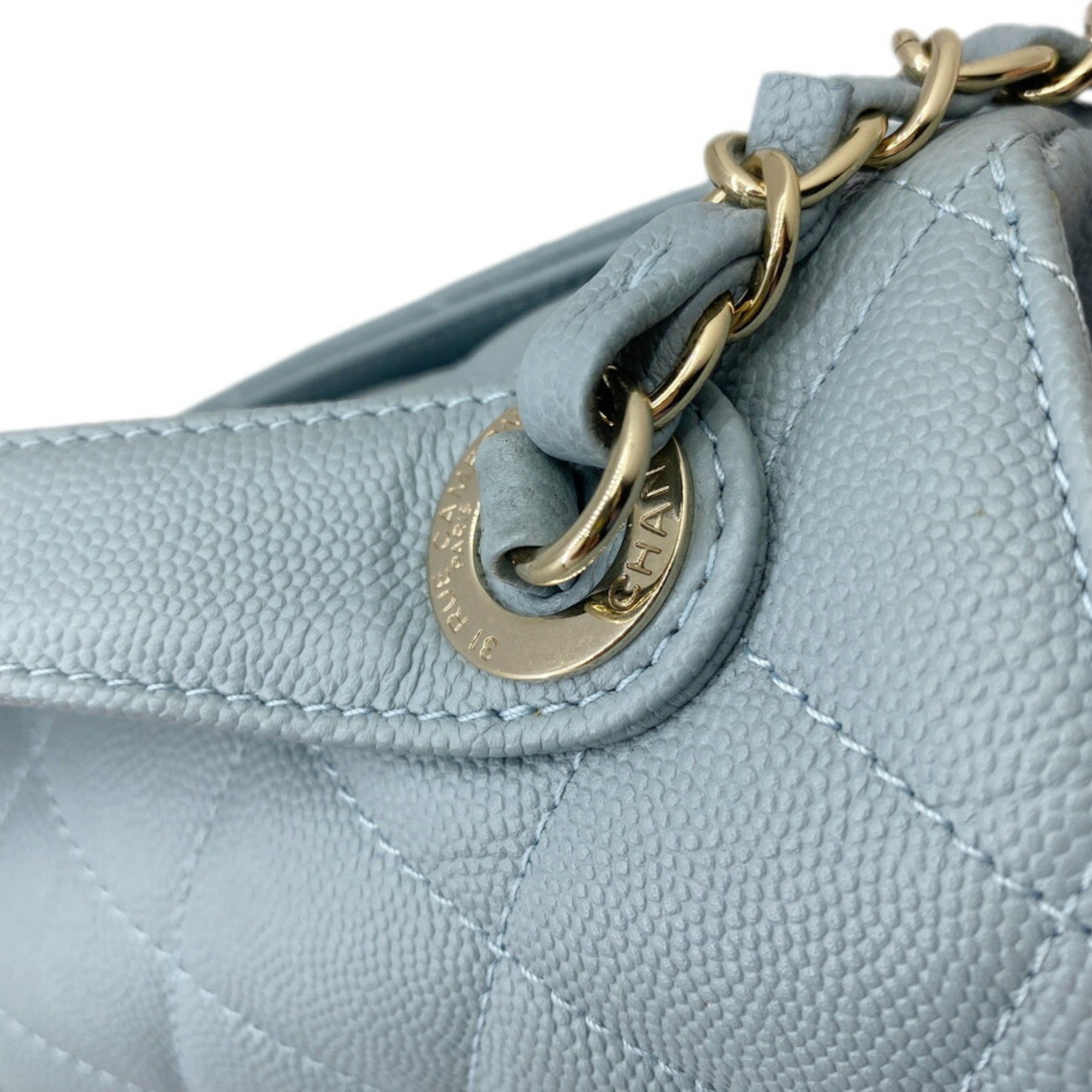 CHANEL Chanel Matelasse Affinity Handbag Caviar Skin Blue Champagne A93749 Chain Shoulder Women's