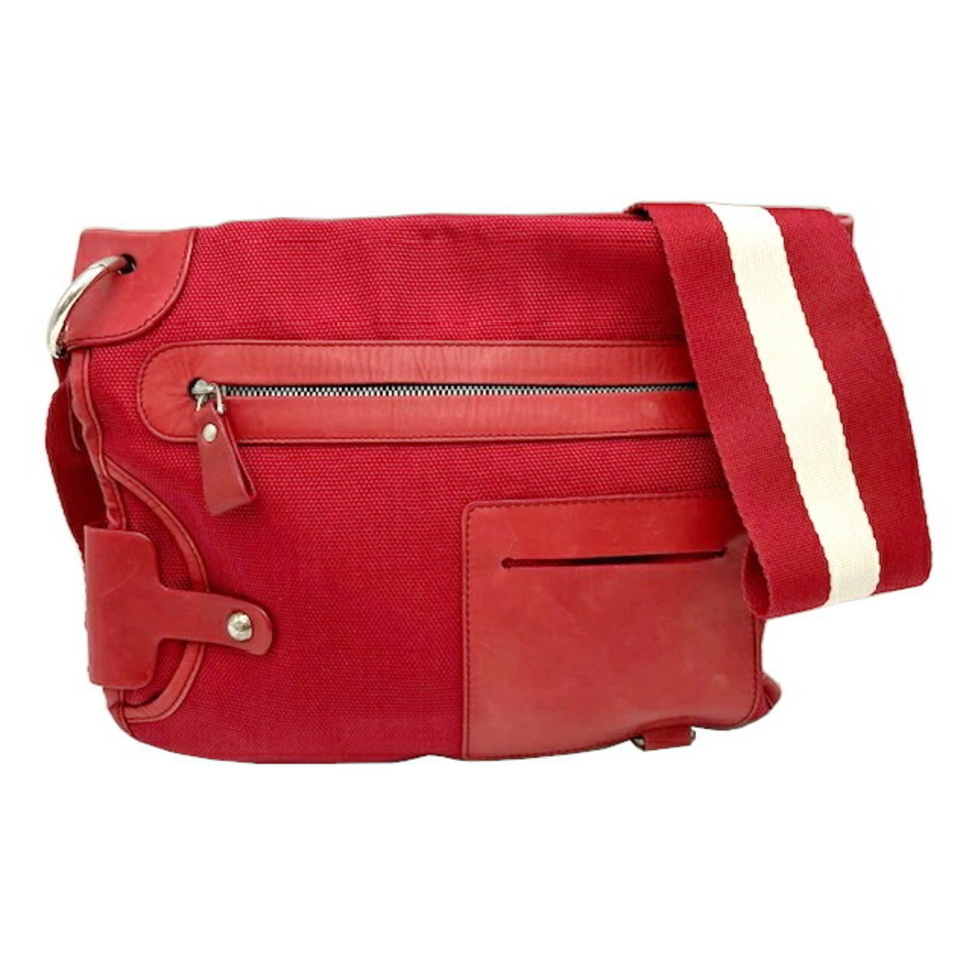 BALLY Shoulder bag Nylon canvas x leather Red Men's Women's