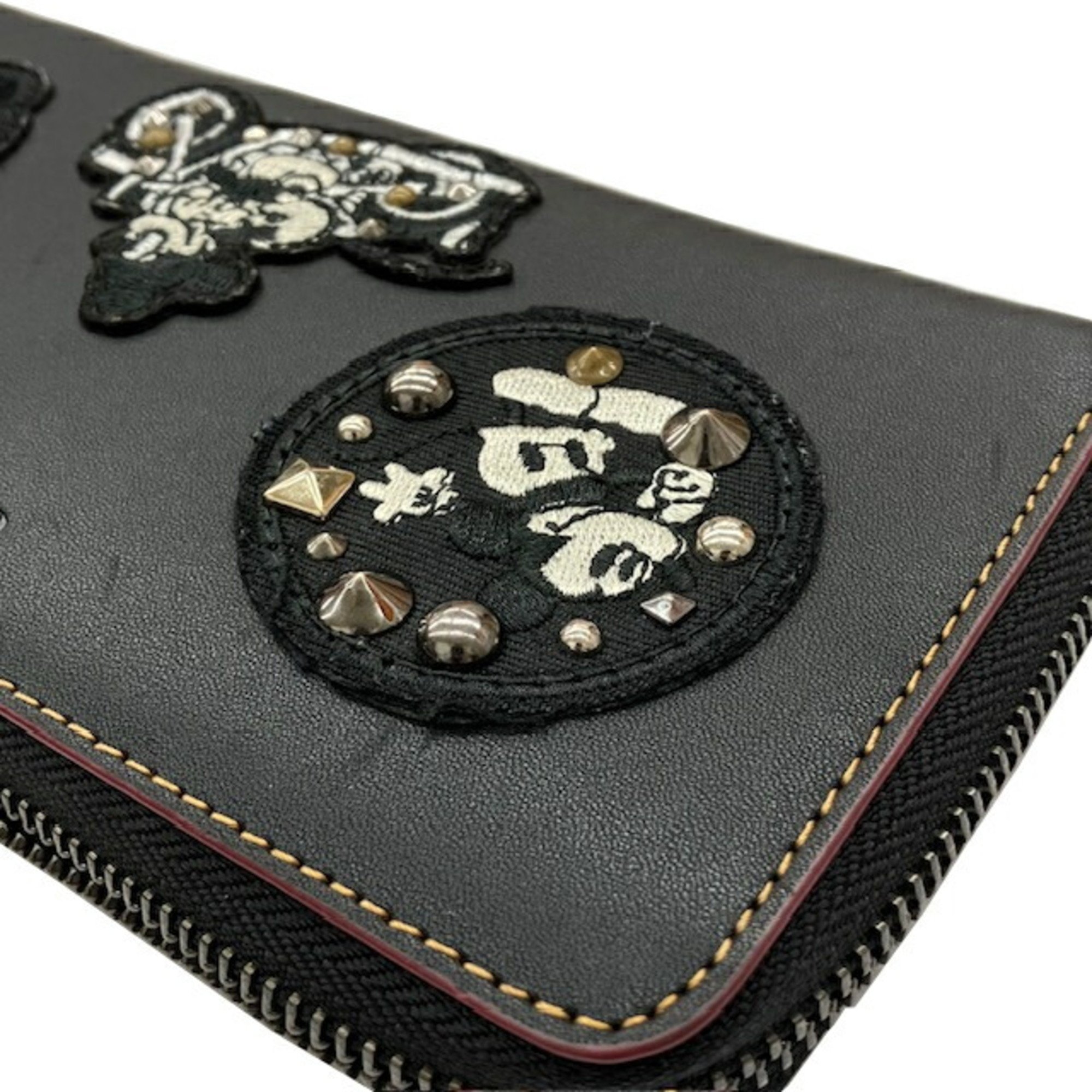 COACH Coach x Disney Collaboration Mickey Mouse Round Long Wallet Leather Black F59340 Women's