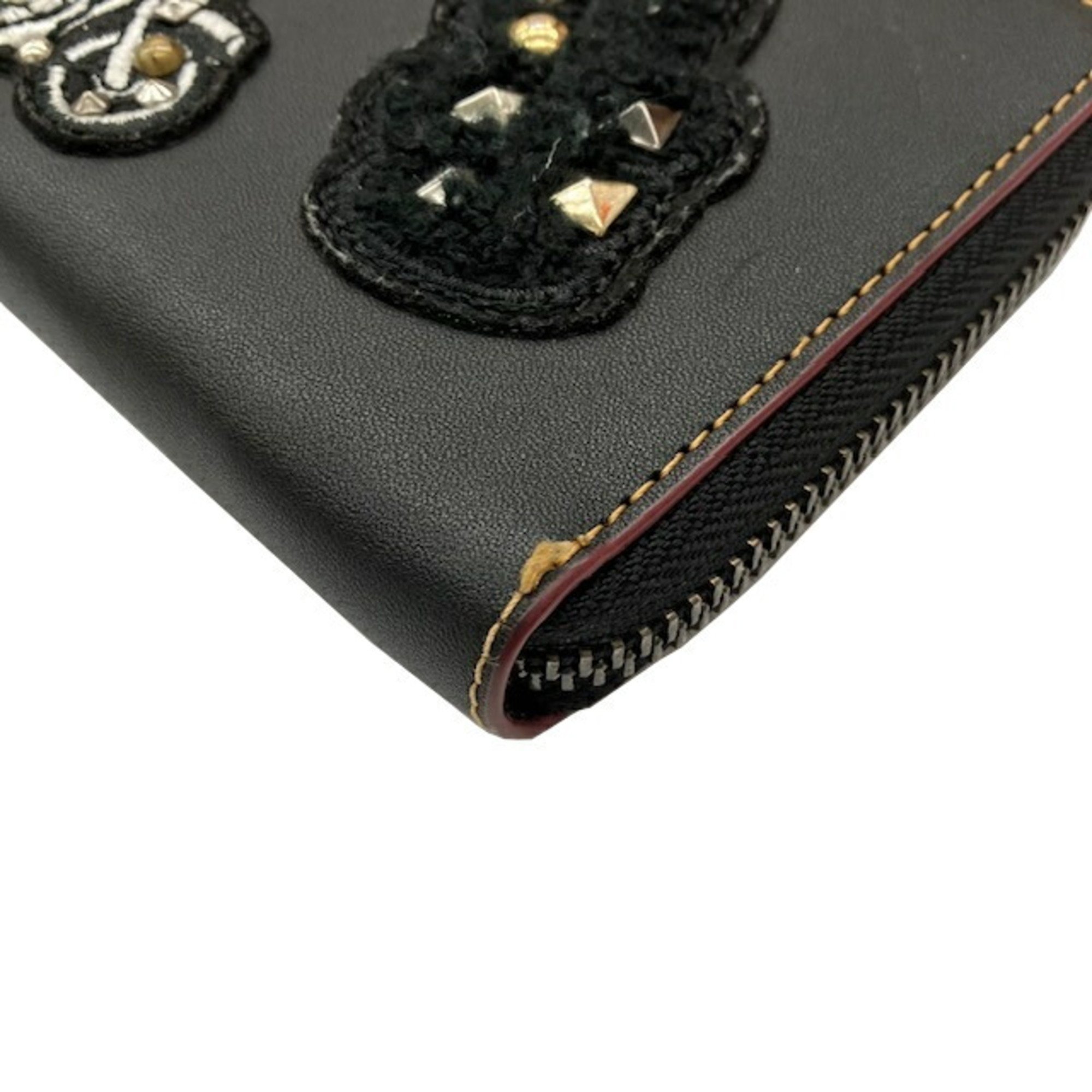 COACH Coach x Disney Collaboration Mickey Mouse Round Long Wallet Leather Black F59340 Women's