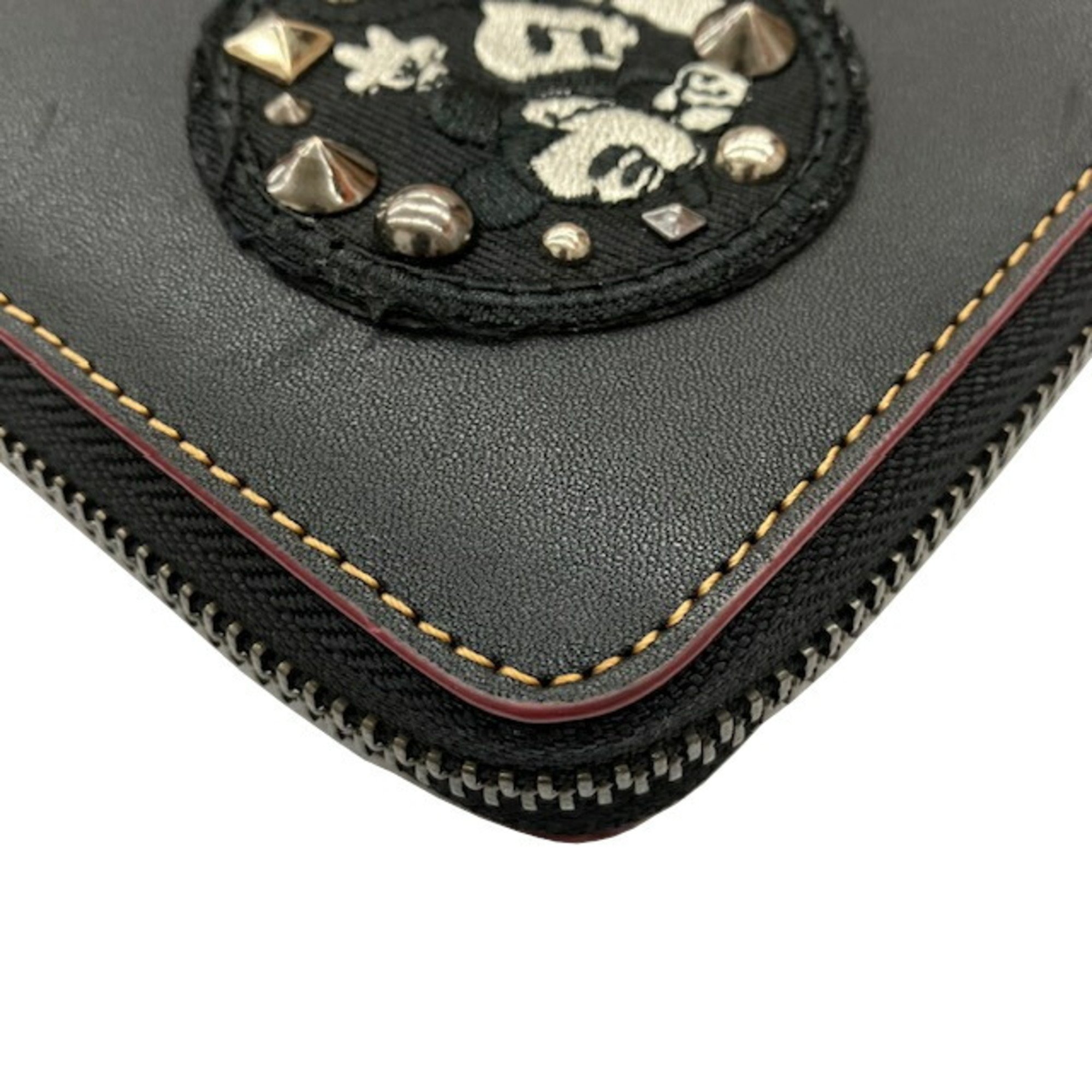 COACH Coach x Disney Collaboration Mickey Mouse Round Long Wallet Leather Black F59340 Women's