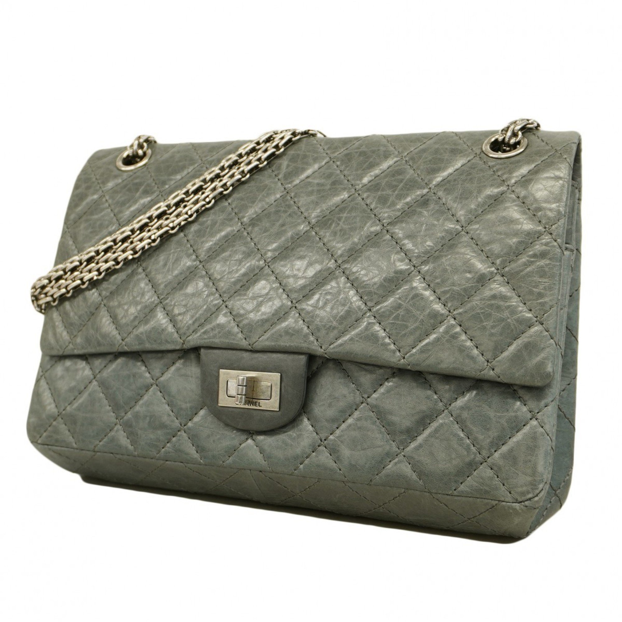 Chanel Shoulder Bag 2.55 Matelasse Leather Grey Women's