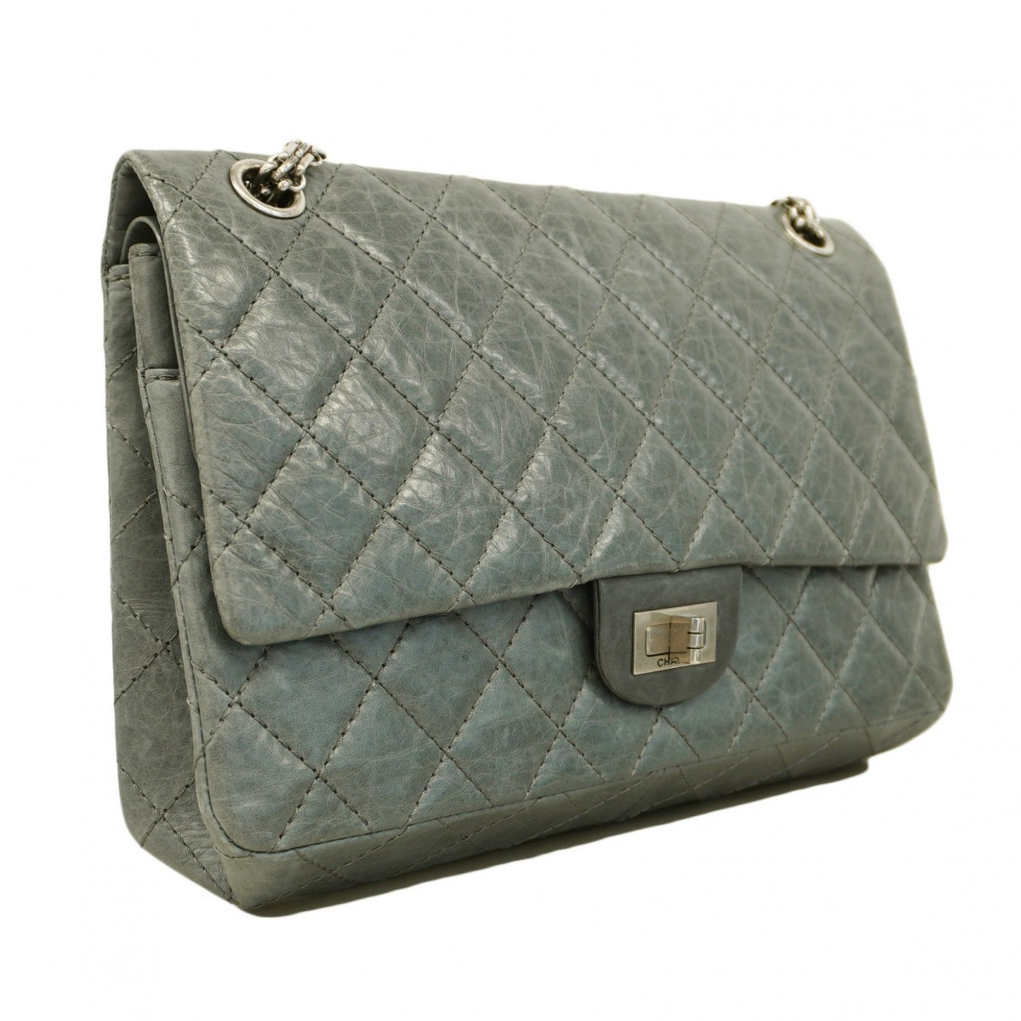 Chanel Shoulder Bag 2.55 Matelasse Leather Grey Women's