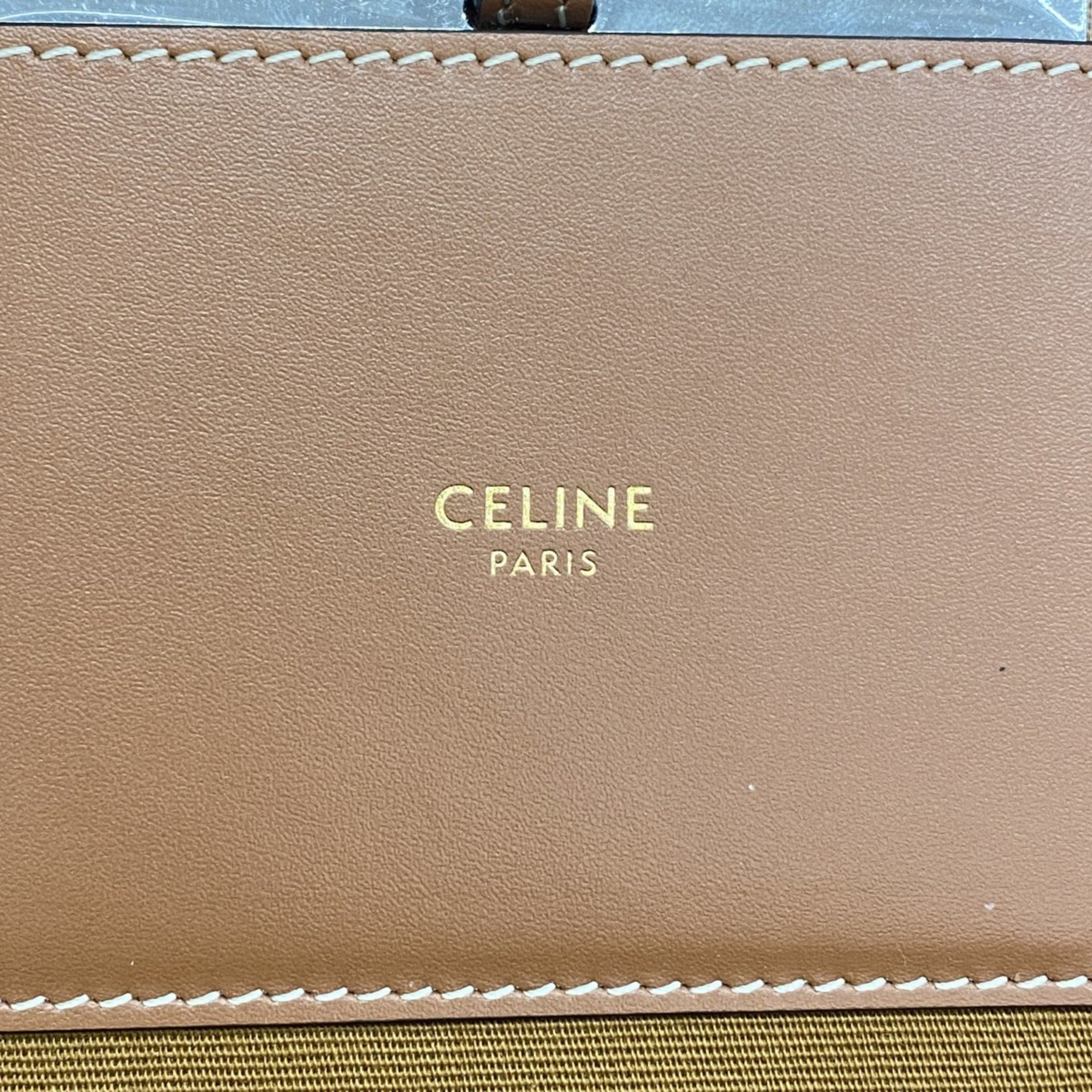 Celine Vanity Bag Triomphe Canvas Calfskin Dark Brown Women's