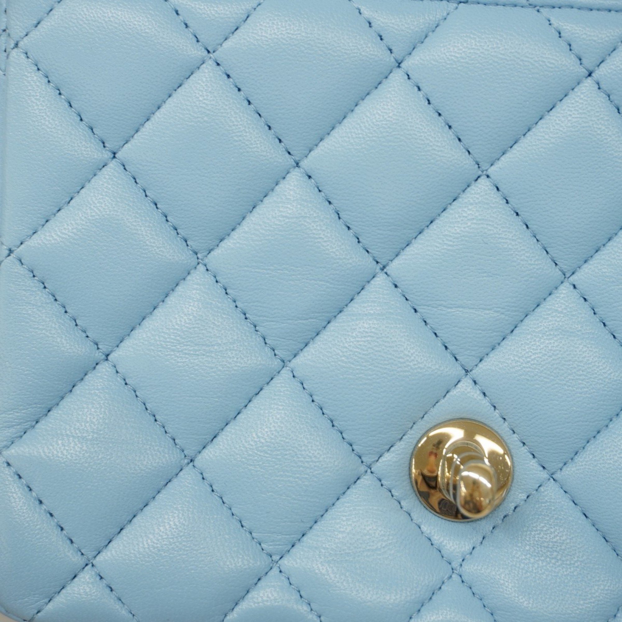 Chanel Shoulder Bag Matelasse Lambskin Sky Blue Champagne Ladies