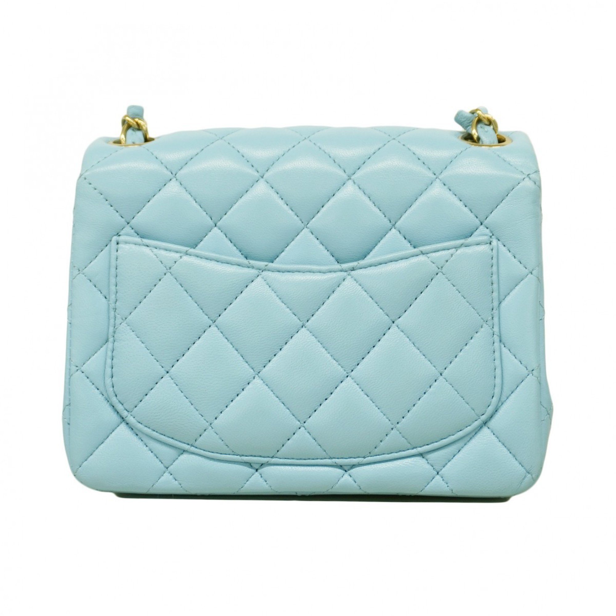 Chanel Shoulder Bag Matelasse Lambskin Sky Blue Champagne Ladies