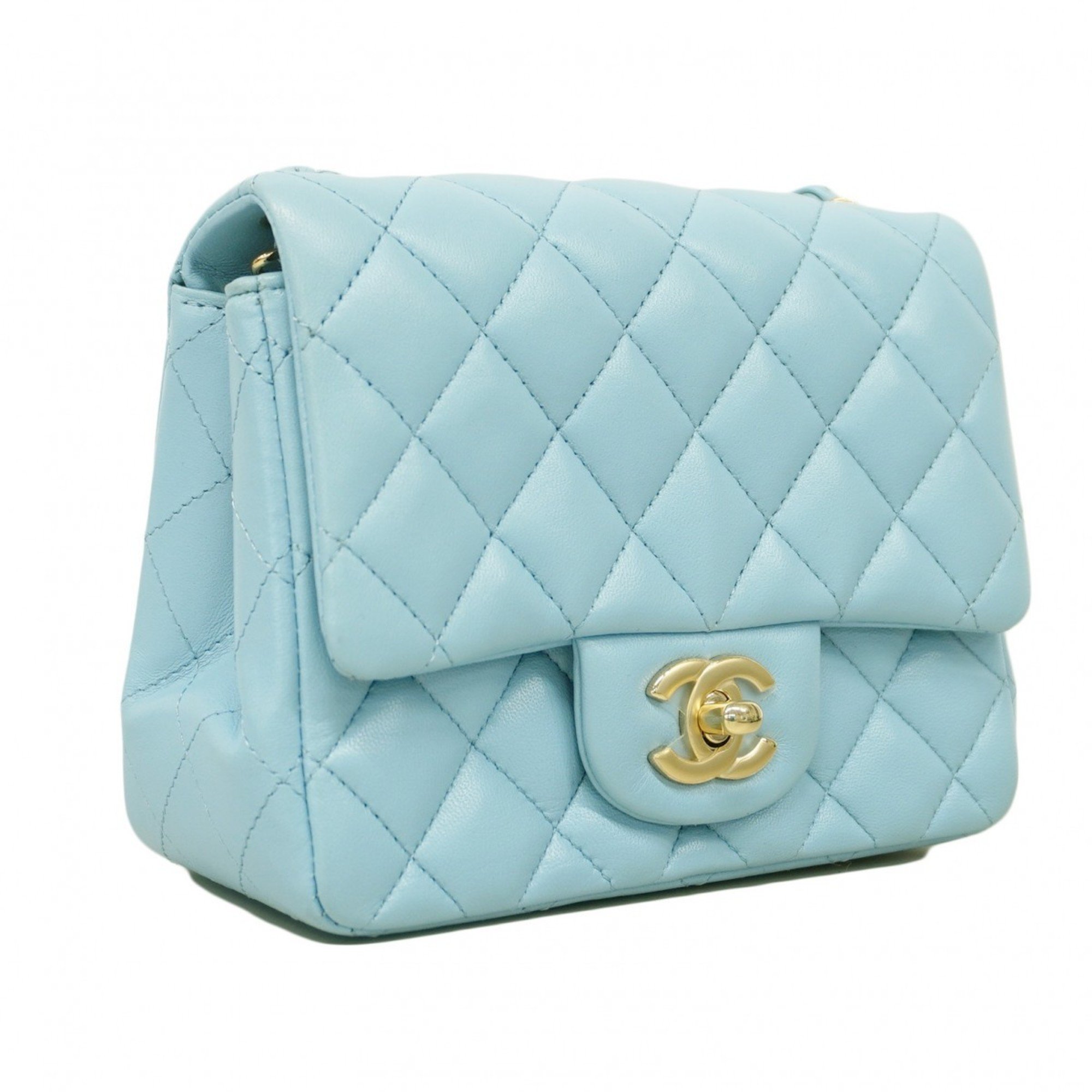 Chanel Shoulder Bag Matelasse Lambskin Sky Blue Champagne Ladies