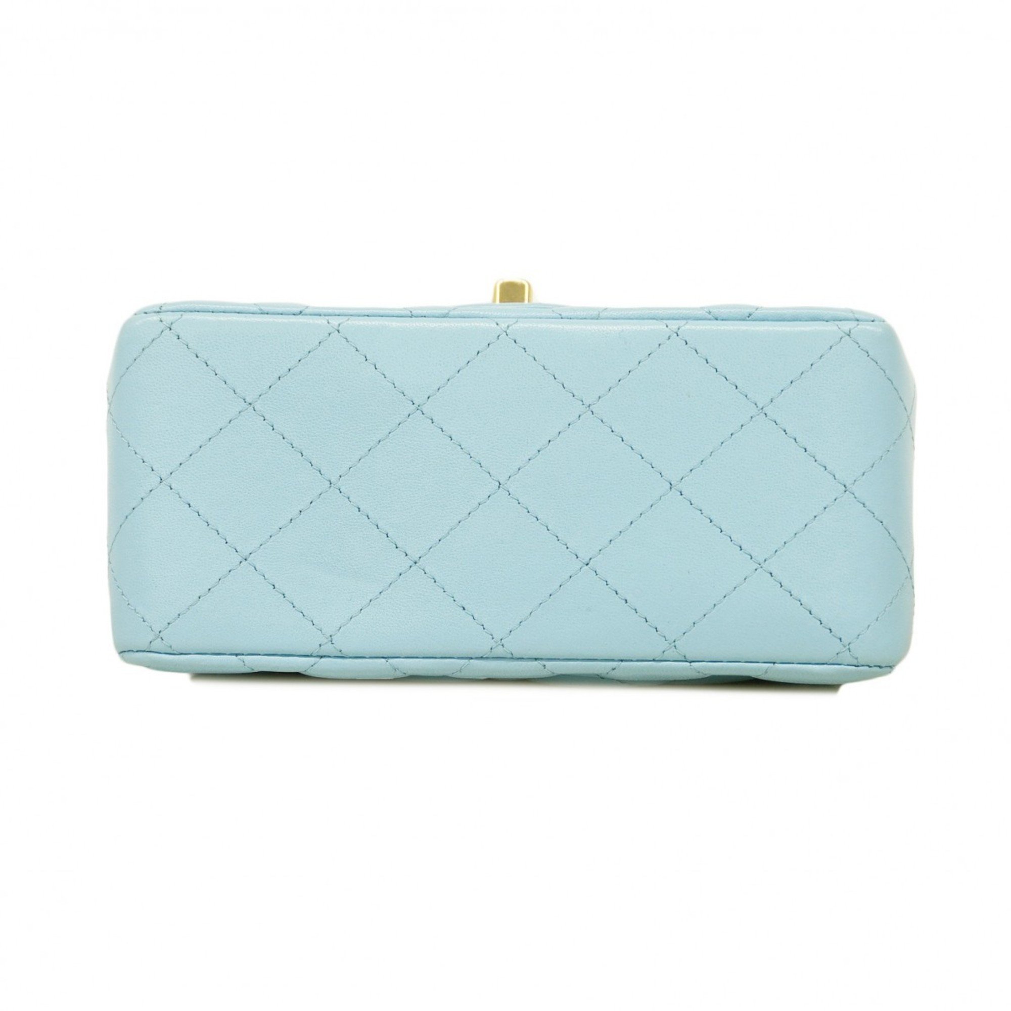 Chanel Shoulder Bag Matelasse Lambskin Sky Blue Champagne Ladies