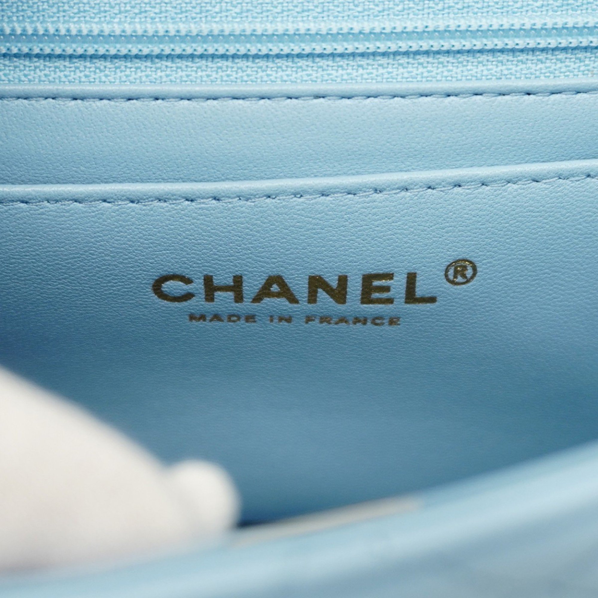 Chanel Shoulder Bag Matelasse Lambskin Sky Blue Champagne Ladies