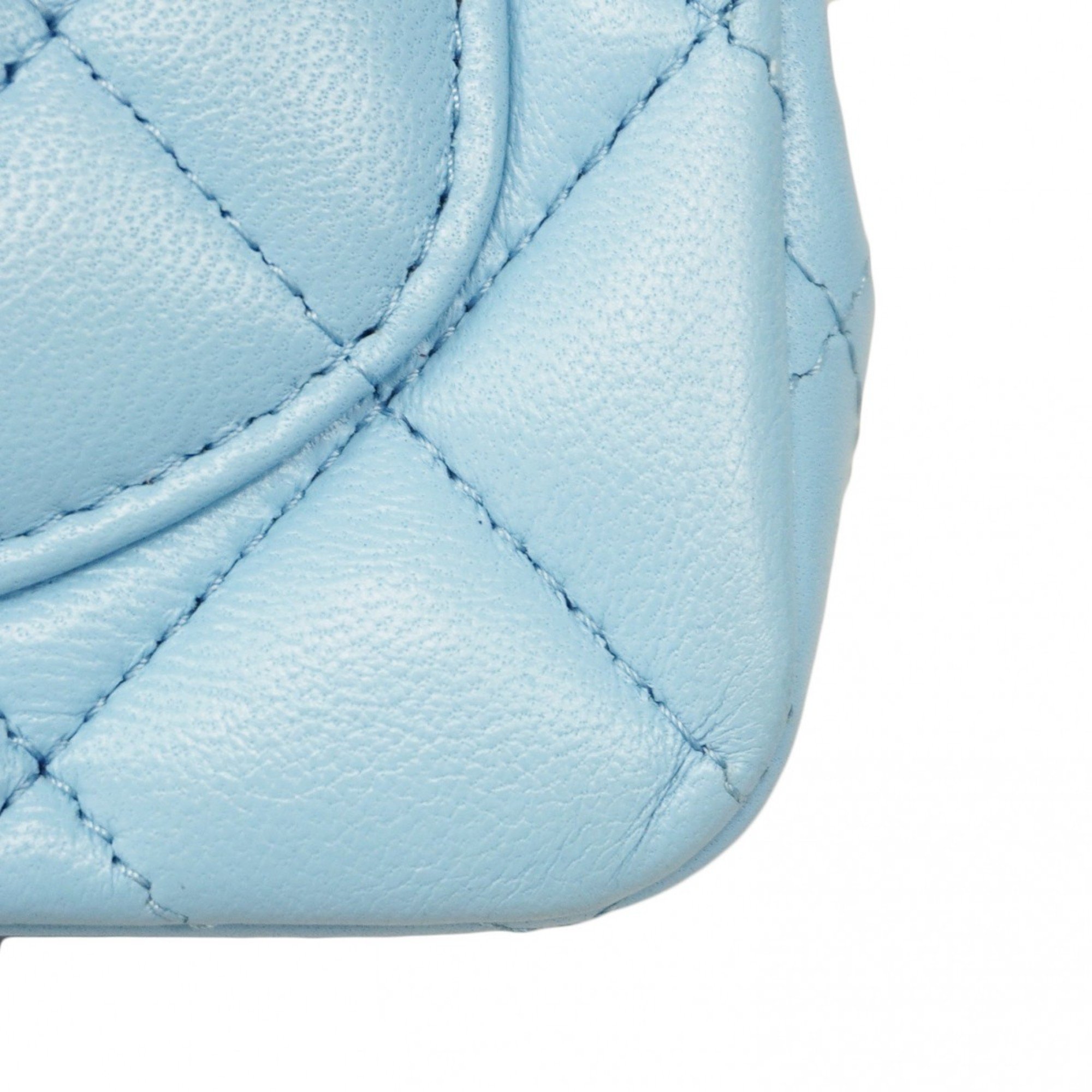 Chanel Shoulder Bag Matelasse Lambskin Sky Blue Champagne Ladies