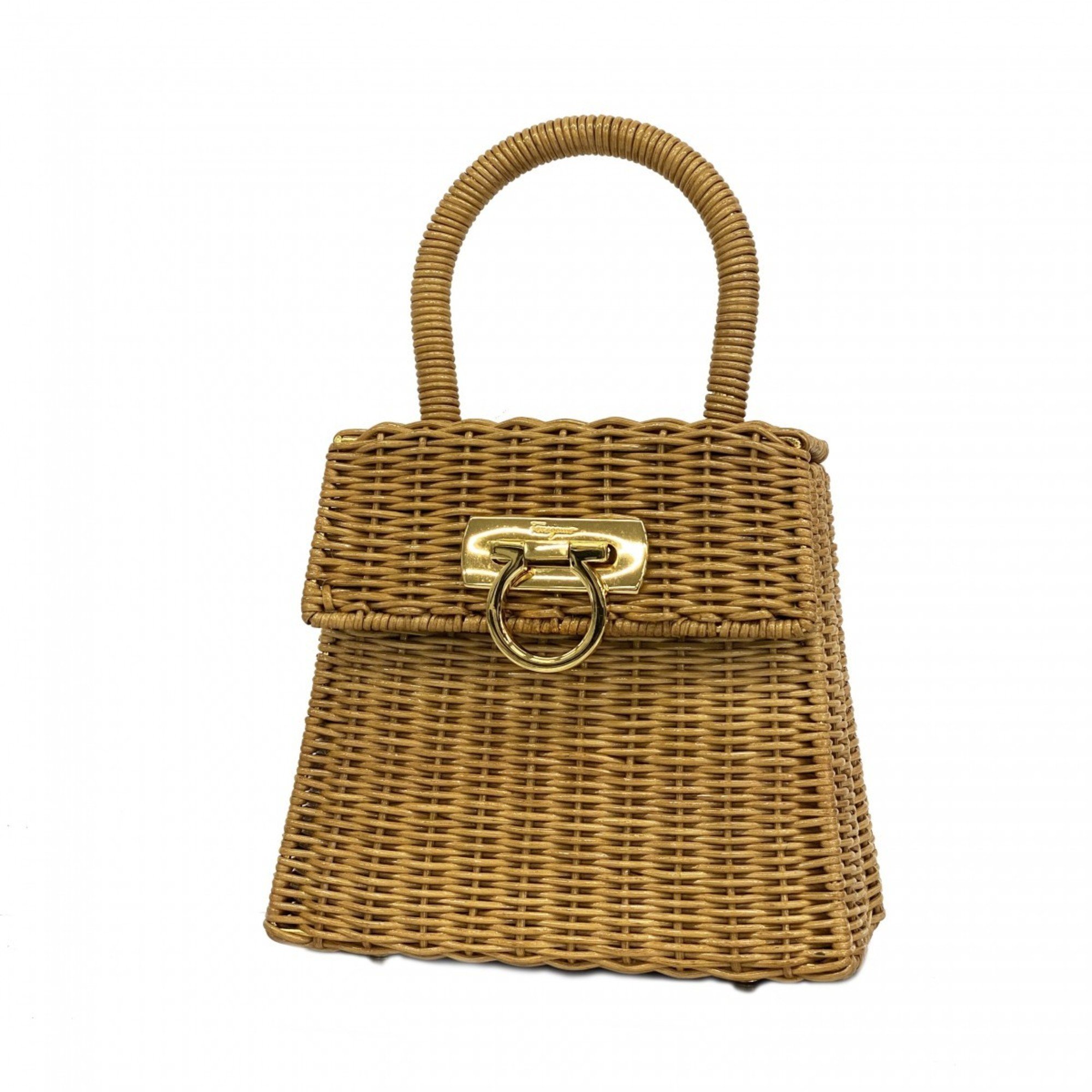 Salvatore Ferragamo Handbag Gancini Straw Beige Women's