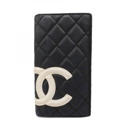 Chanel Long Wallet Cambon Lambskin Black Pink Women's