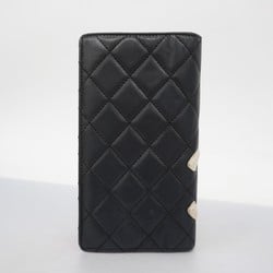 Chanel Long Wallet Cambon Lambskin Black Pink Women's