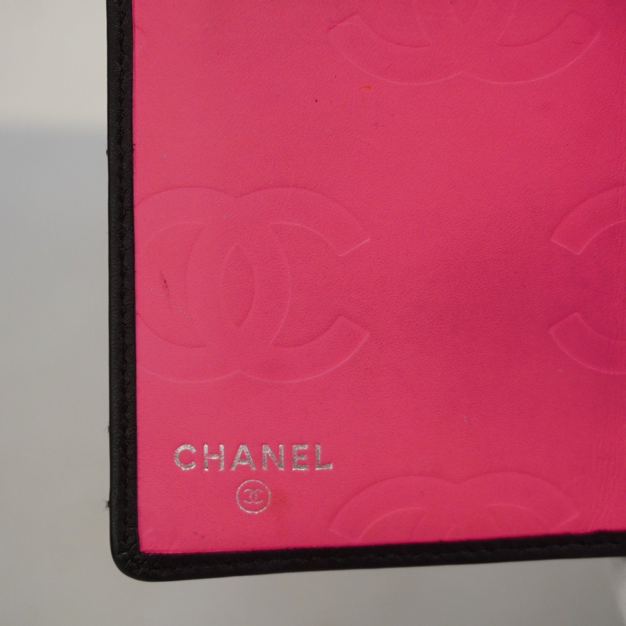 Chanel Long Wallet Cambon Lambskin Black Pink Women's