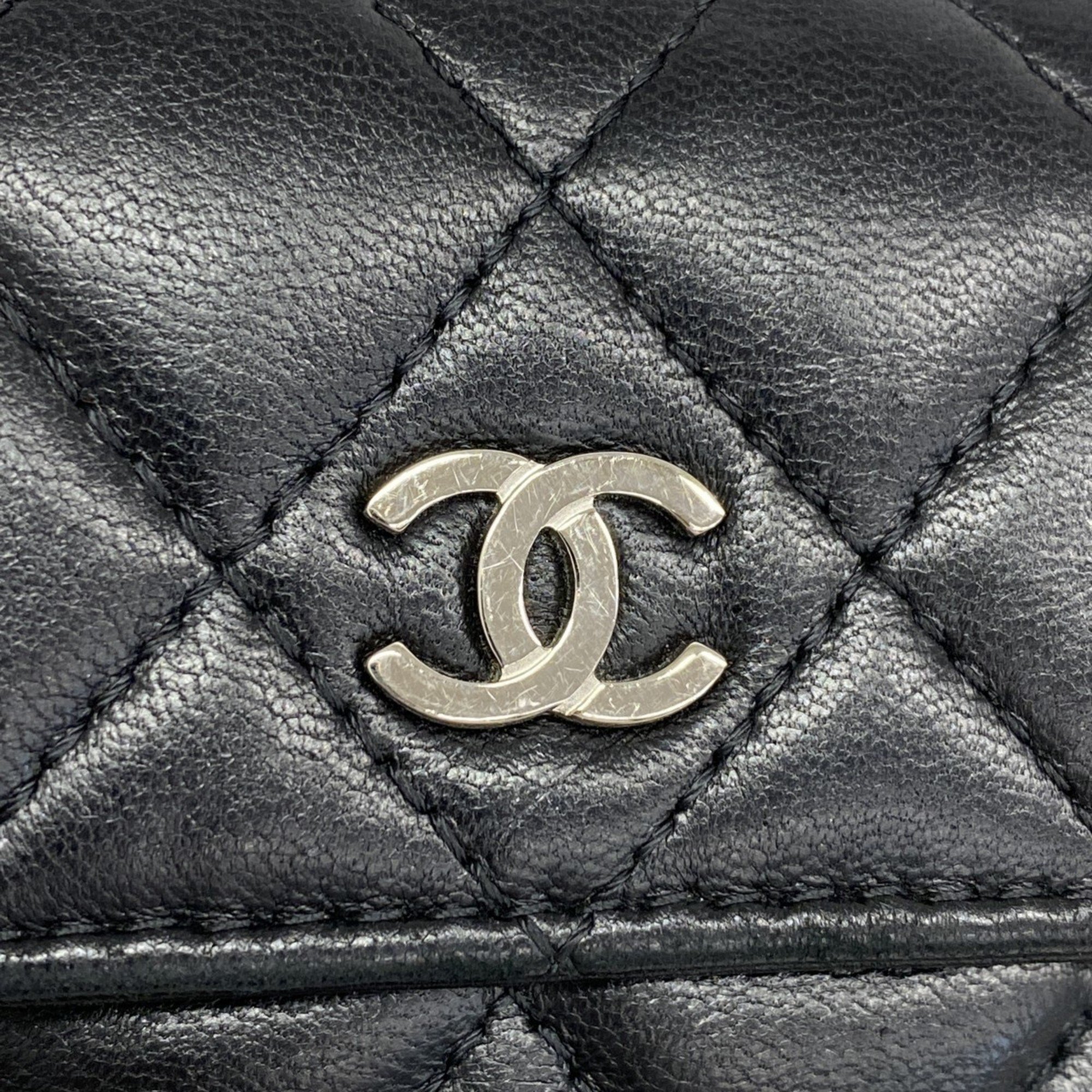 Chanel Wallet/Coin Case Matelasse Lambskin Black Women's