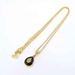 Christian Dior Necklace Drop Motif Rhinestone GP Plated Gold Black Women's