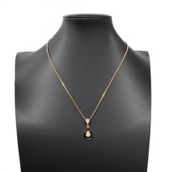 Christian Dior Necklace Drop Motif Rhinestone GP Plated Gold Black Women's