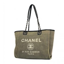 Chanel Tote Bag Deauville Canvas Grey Black Women's