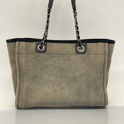 Chanel Tote Bag Deauville Canvas Grey Black Women's