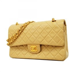 Chanel Shoulder Bag Matelasse Lambskin Beige Women's