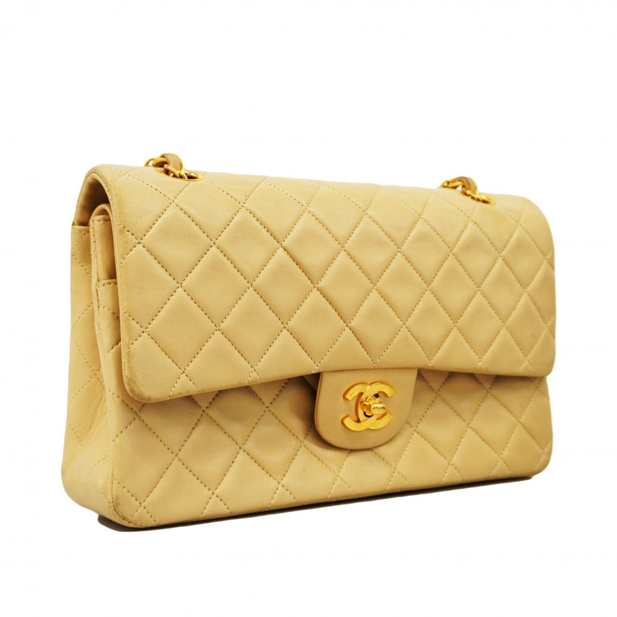 Chanel Shoulder Bag Matelasse Lambskin Beige Women's